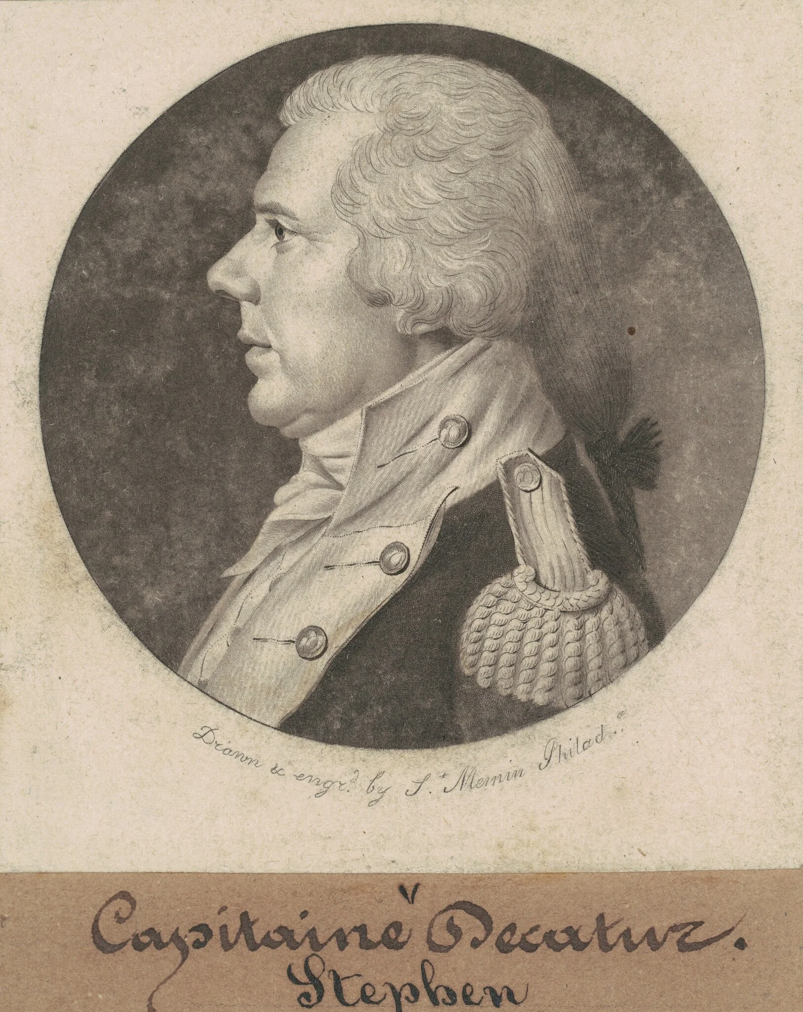 Stephen Decatur, Sr., by Charles Balthazar Julien Févret de Saint-Mémin, ink, 1802