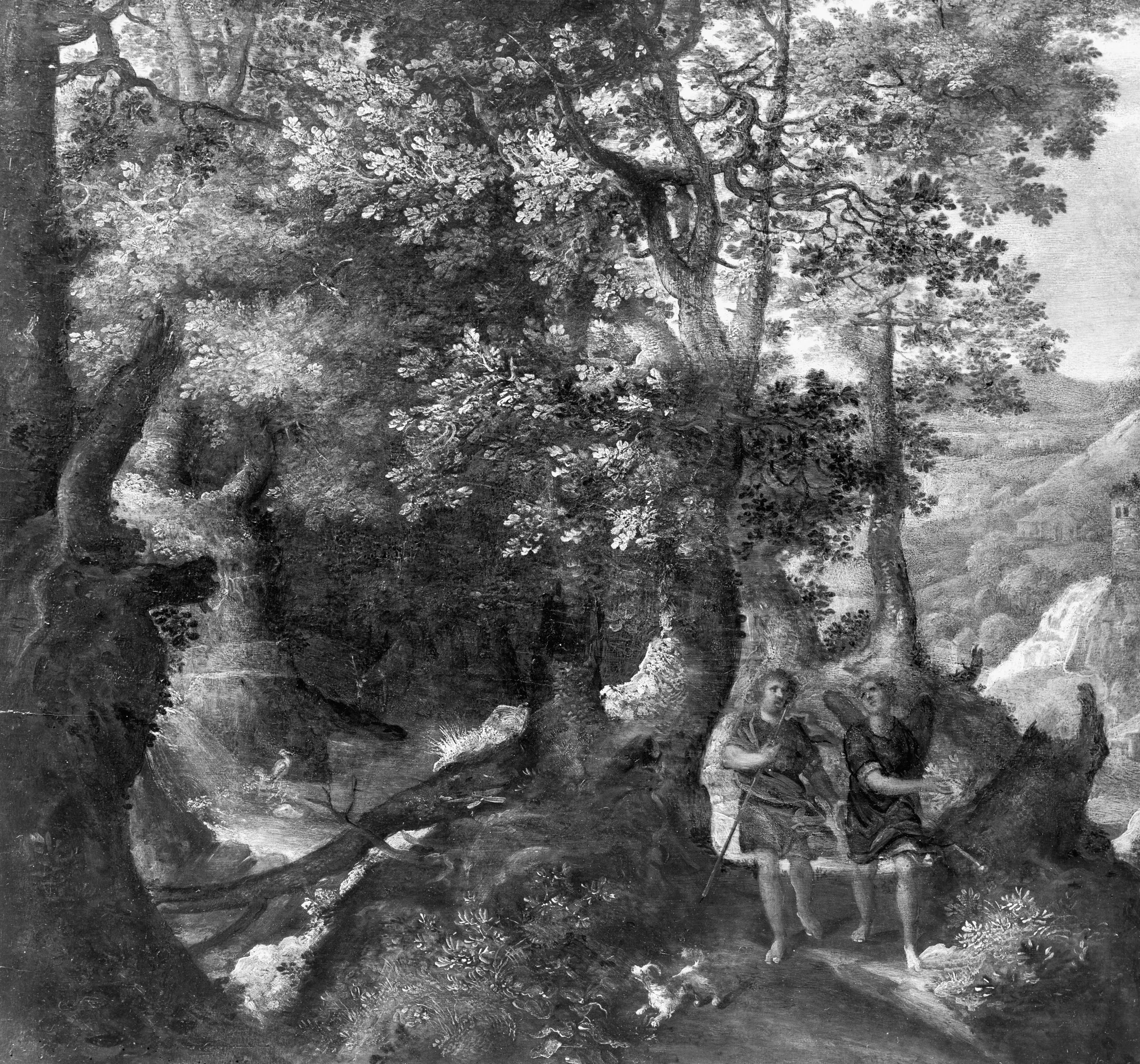 Wooded landscape with Tobias and the angel, by Unknown, paint, 1600