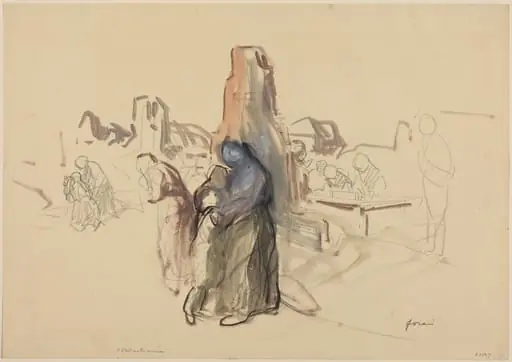 a) C'etait notre maison (recto); b) Refugees in a Landscape (verso)