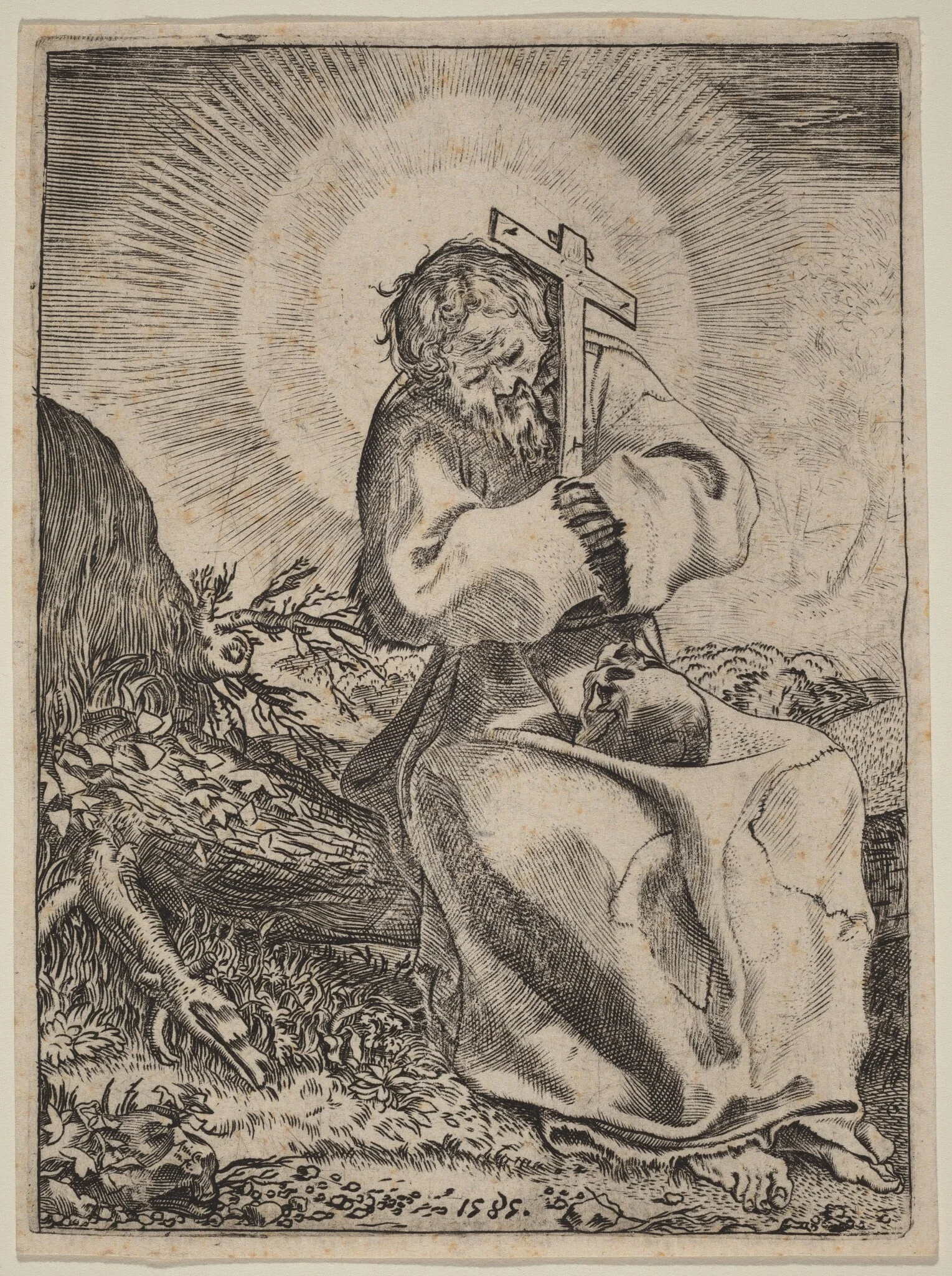 Saint Francis of Assisi, by Annibale Carracci, ink, 1585