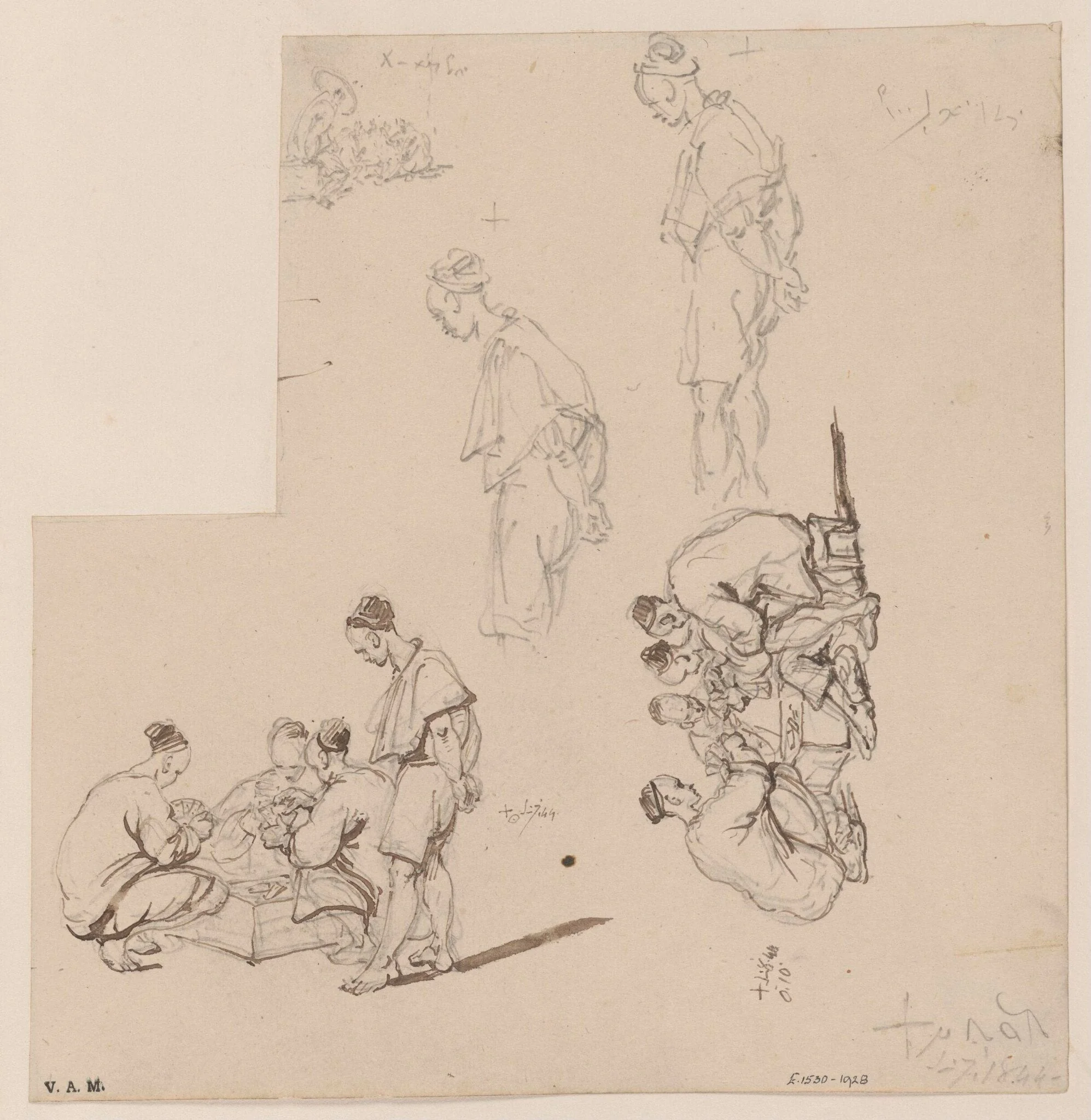Chinese card-players and other figures, by George Chinnery, 6