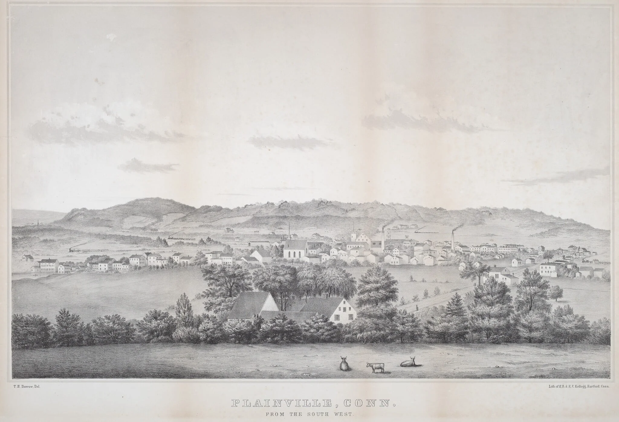 Plainville, Conn. From The South West, by Titus H. Darrow, ink, 1855