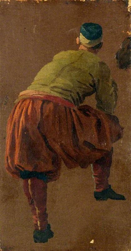 A Man, Perhaps a Gondolier, Seen from Behind, by Luca Carlevarijs, oil, 1705