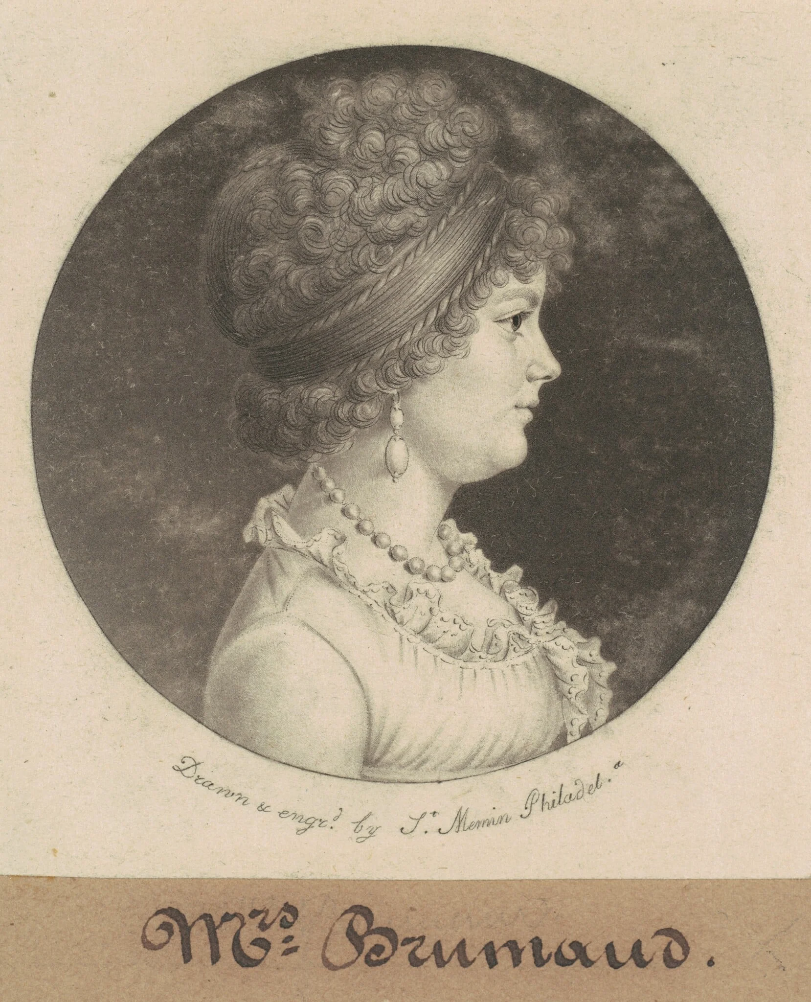 Mrs. Brumaud, by Charles Balthazar Julien Févret de Saint-Mémin, ink, 1800