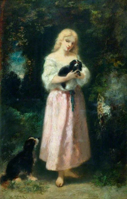 Girl with dogs, by Narcisse Virgilio Díaz, oil, 1847