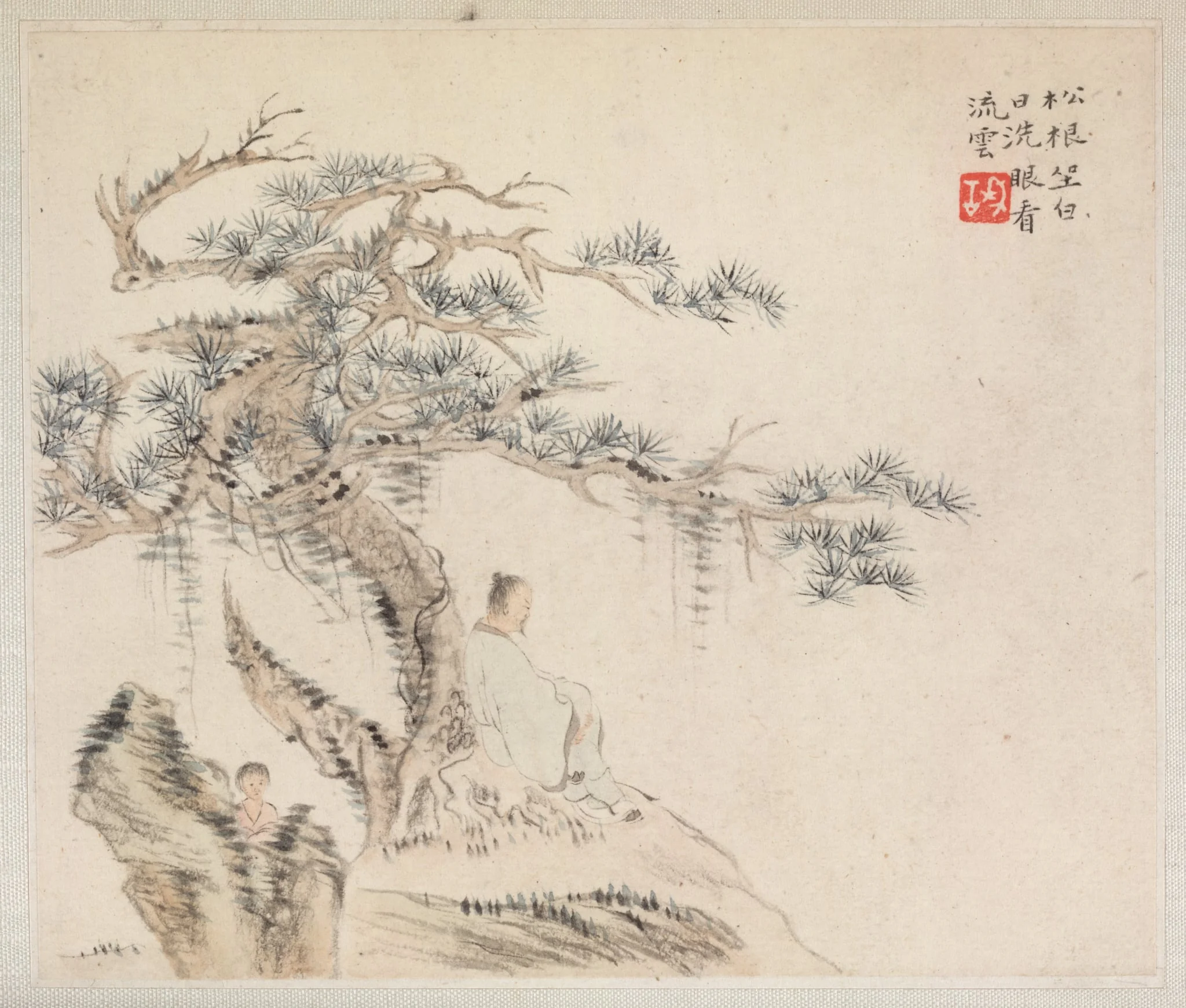 Album of Landscape Paintings Illustrating Old Poems: Scholar under a Pine Tree, by Hua Yan, unspecified, 1745