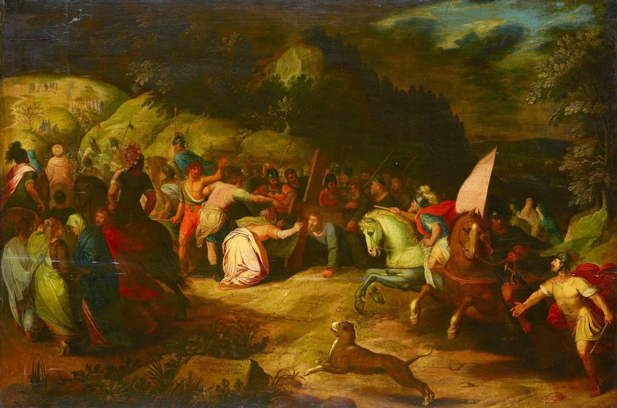 Christ collapsing under the cross on his way to Golgotha, by Frans Francken I, oil, 1599