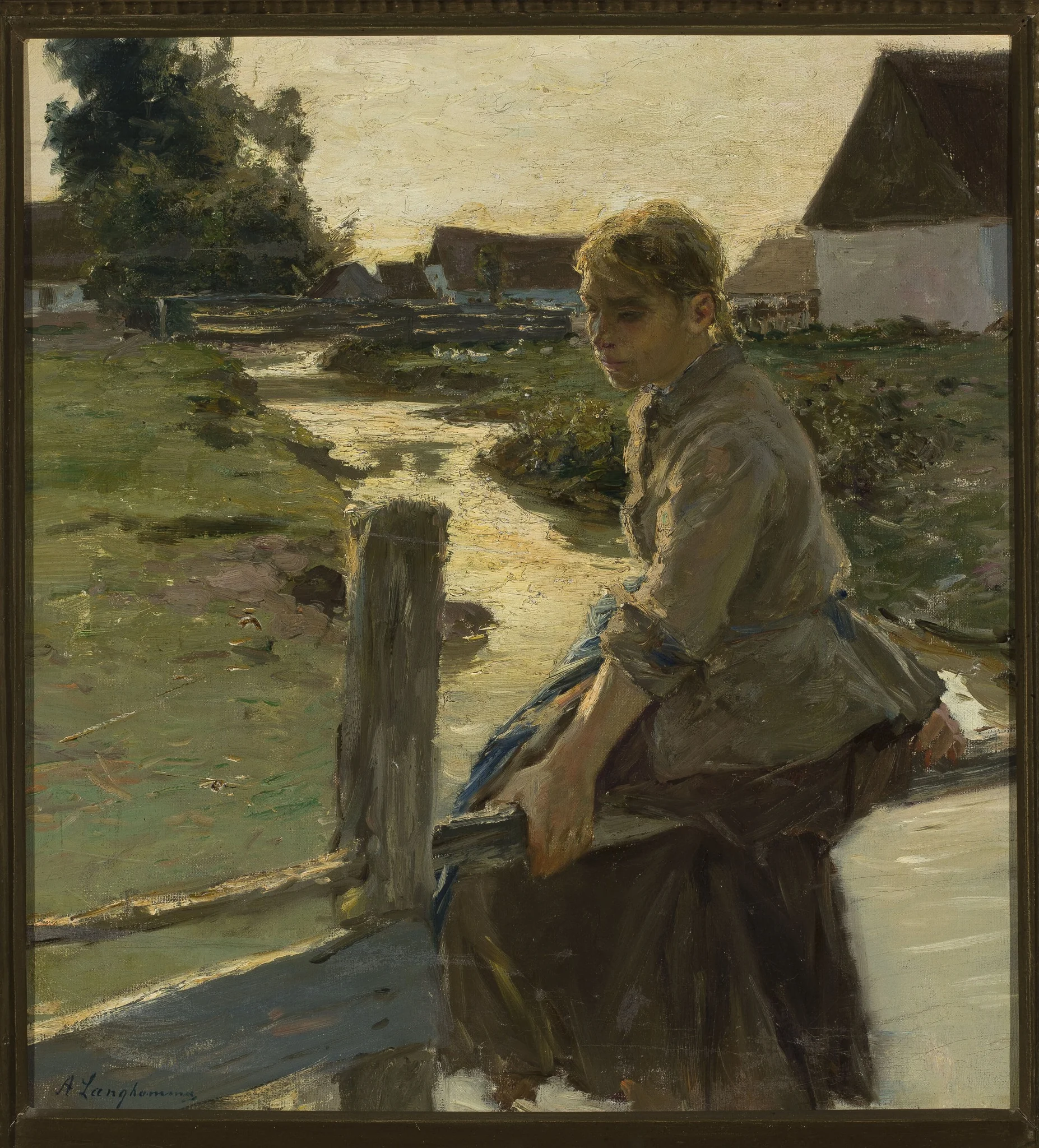 Girl at a creek, by Arthur Langhammer, oil, 1887
