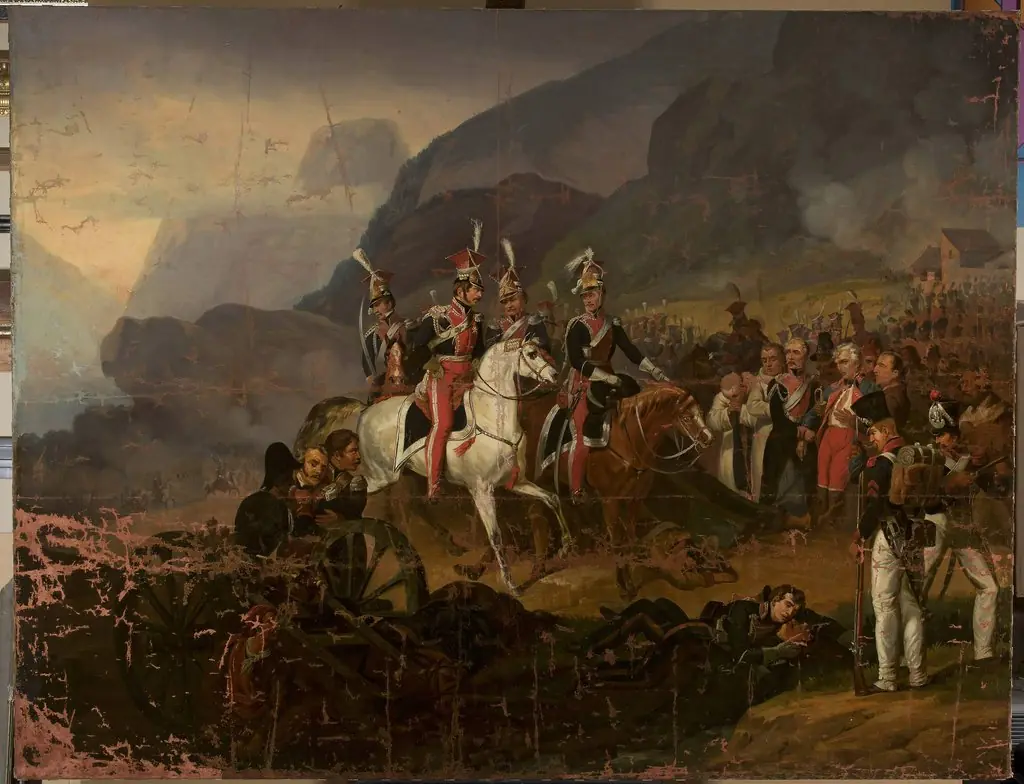 Battle scene: Wincenty Krasiński receives the report from Kozietulski after the battle of Somosierra (copy, after Horace Vernet)