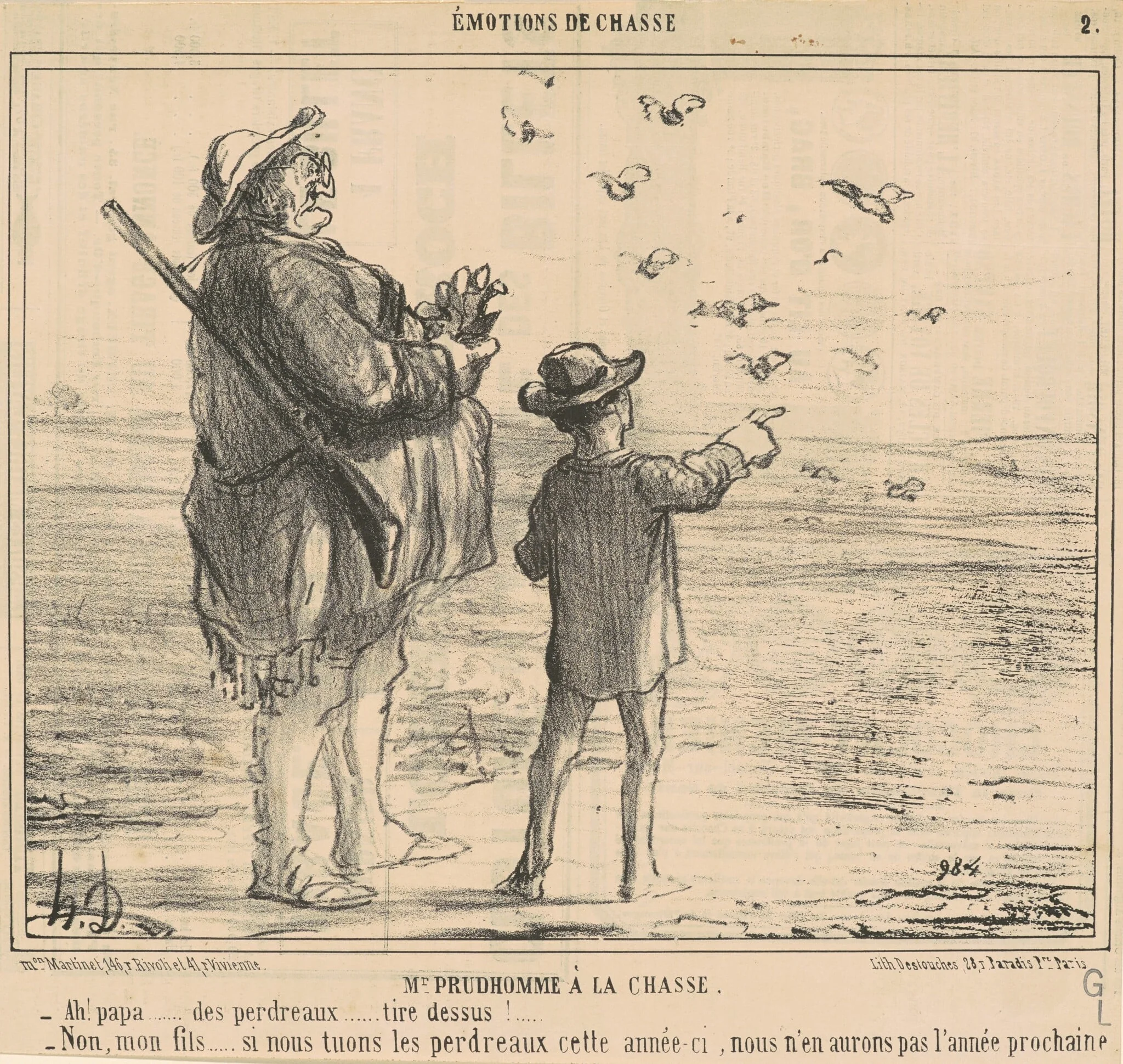 Mr 'Prudhomme a la chasse, by Honoré Daumier, ink, 1856