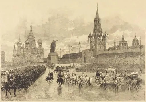 Le Couronnement du Tzar.  Le Cortège imperiale traverse la Place Royale