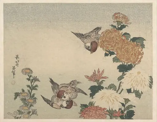 葛飾北斎画　菊に雀|Sparrows and Chrysanthemums
