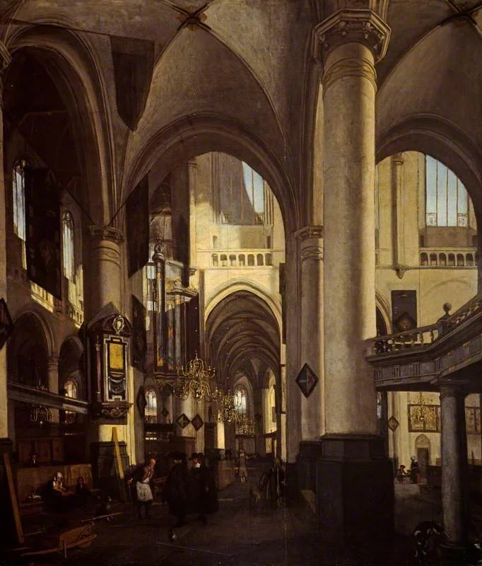 The Interior of a Dutch Church, by Emanuel de Witte, oil, 1690