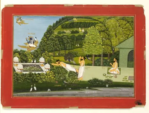 A yogi worshipping Vishnu on Garuda