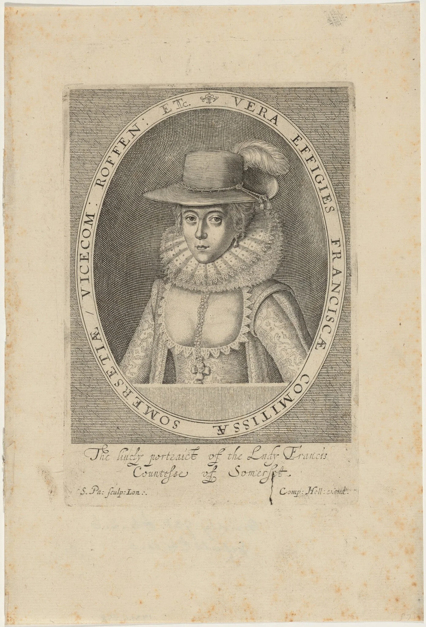Frances, Countess of Somerset, by Simon van de Passe, ink, 1621