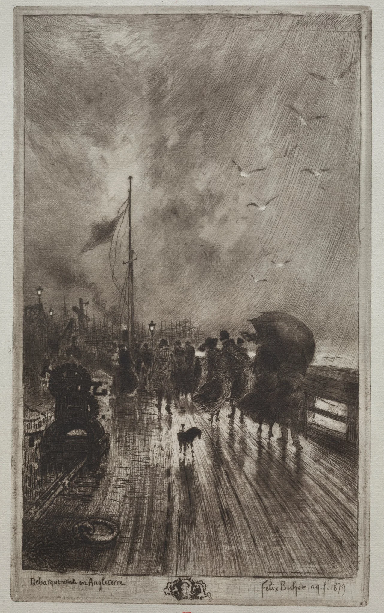 Landing in England, by Félix-Hilaire Buhot, 1879