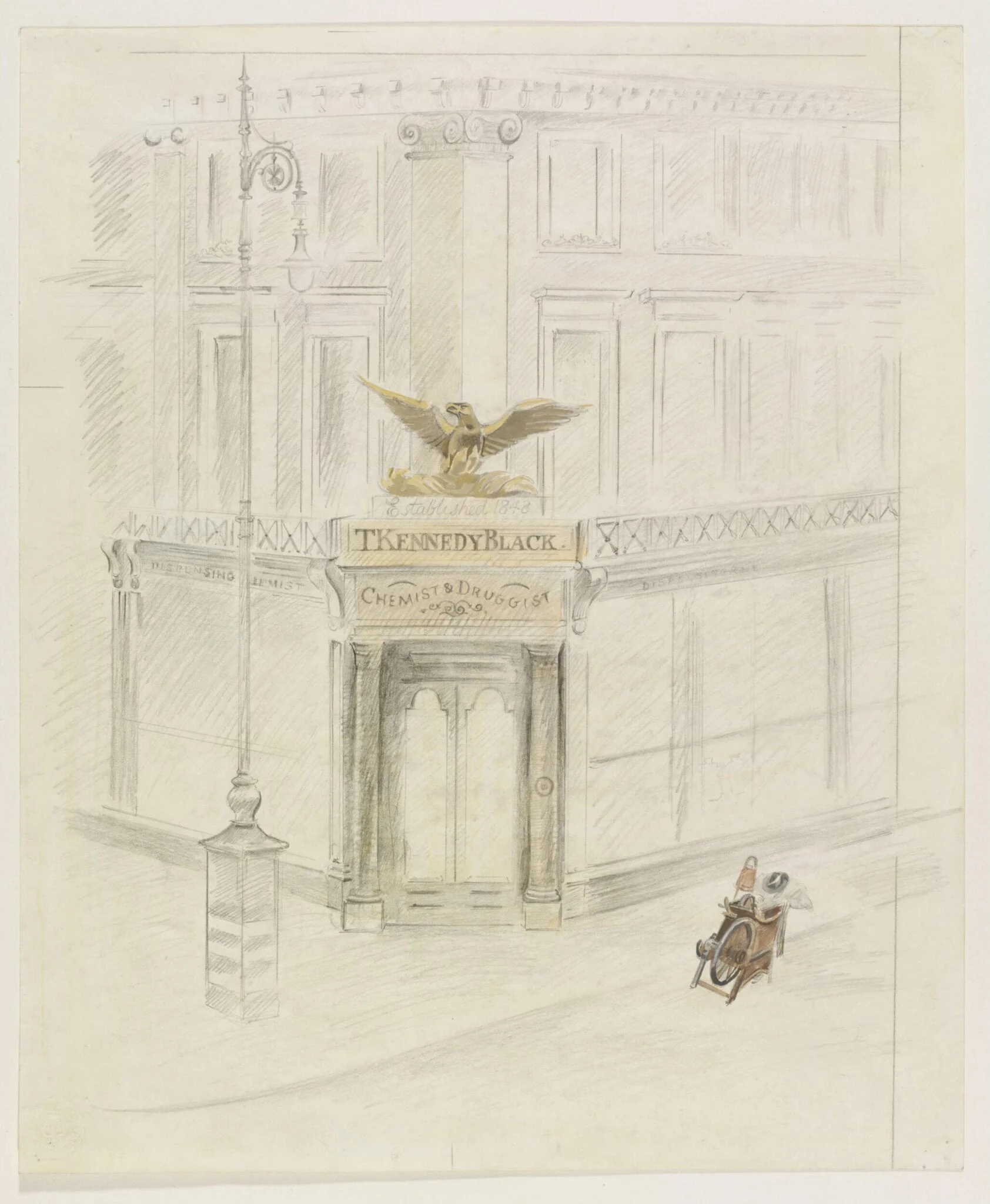 Chemist Shop, Circus Road, St. John's Wood, by Marx, watercolor, 1940
