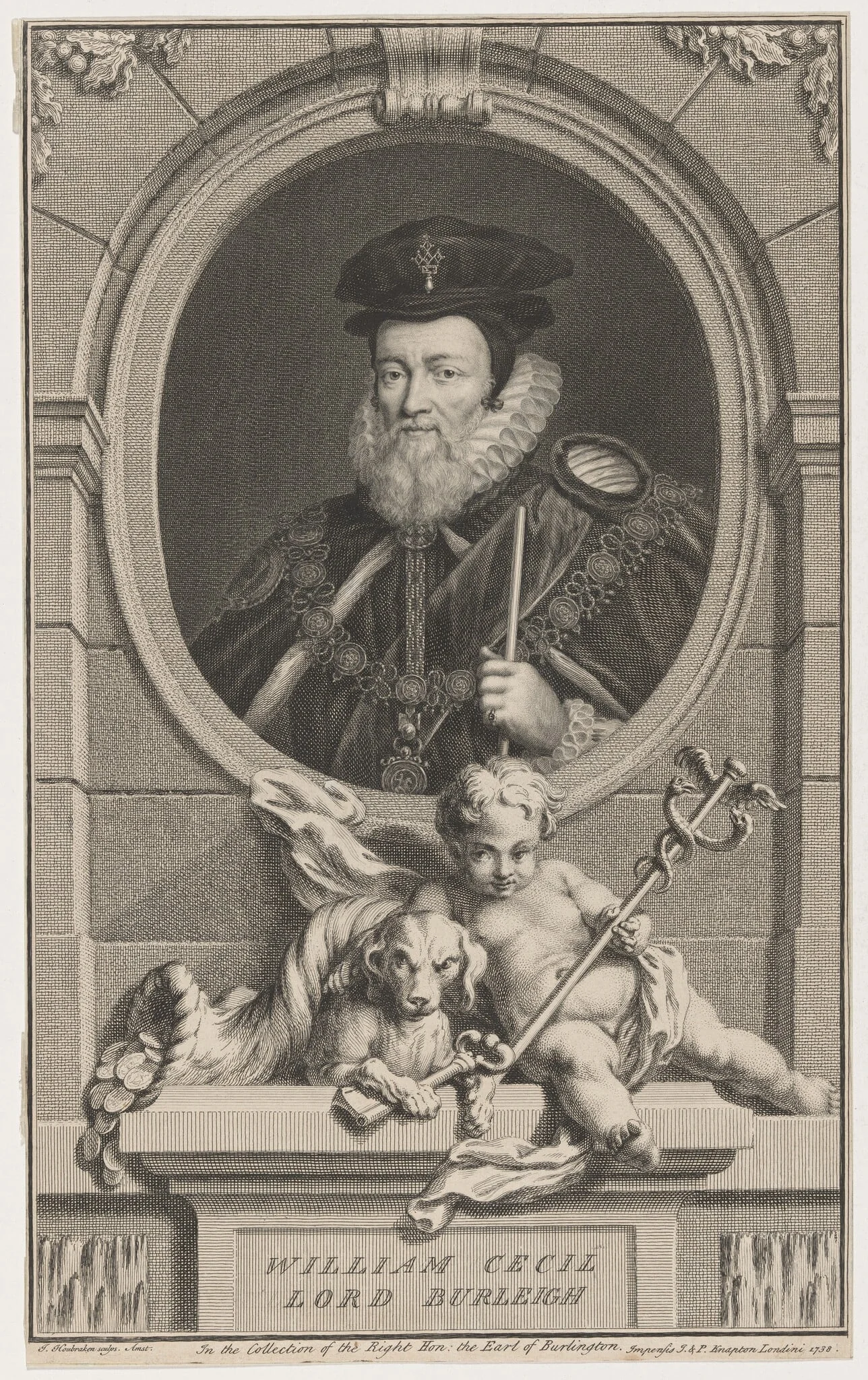 William Cecil, Lord Burleigh, by Jacobus Houbraken, ink, 1738
