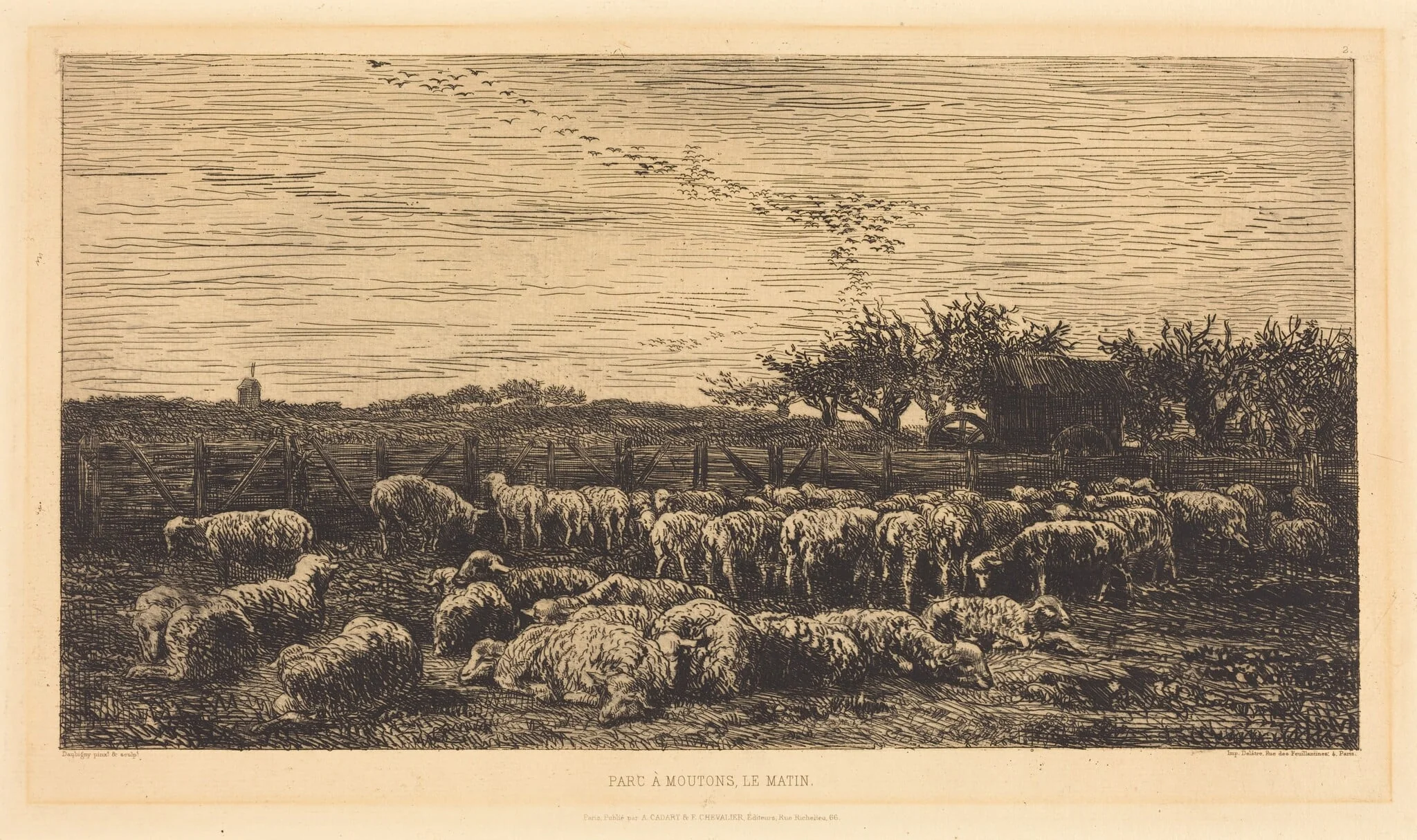 Large Sheepfold (Le Grand parc a moutons), by Charles François Daubigny, ink, 1860