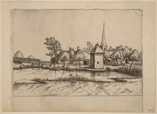 Country Village with Church and Bridge