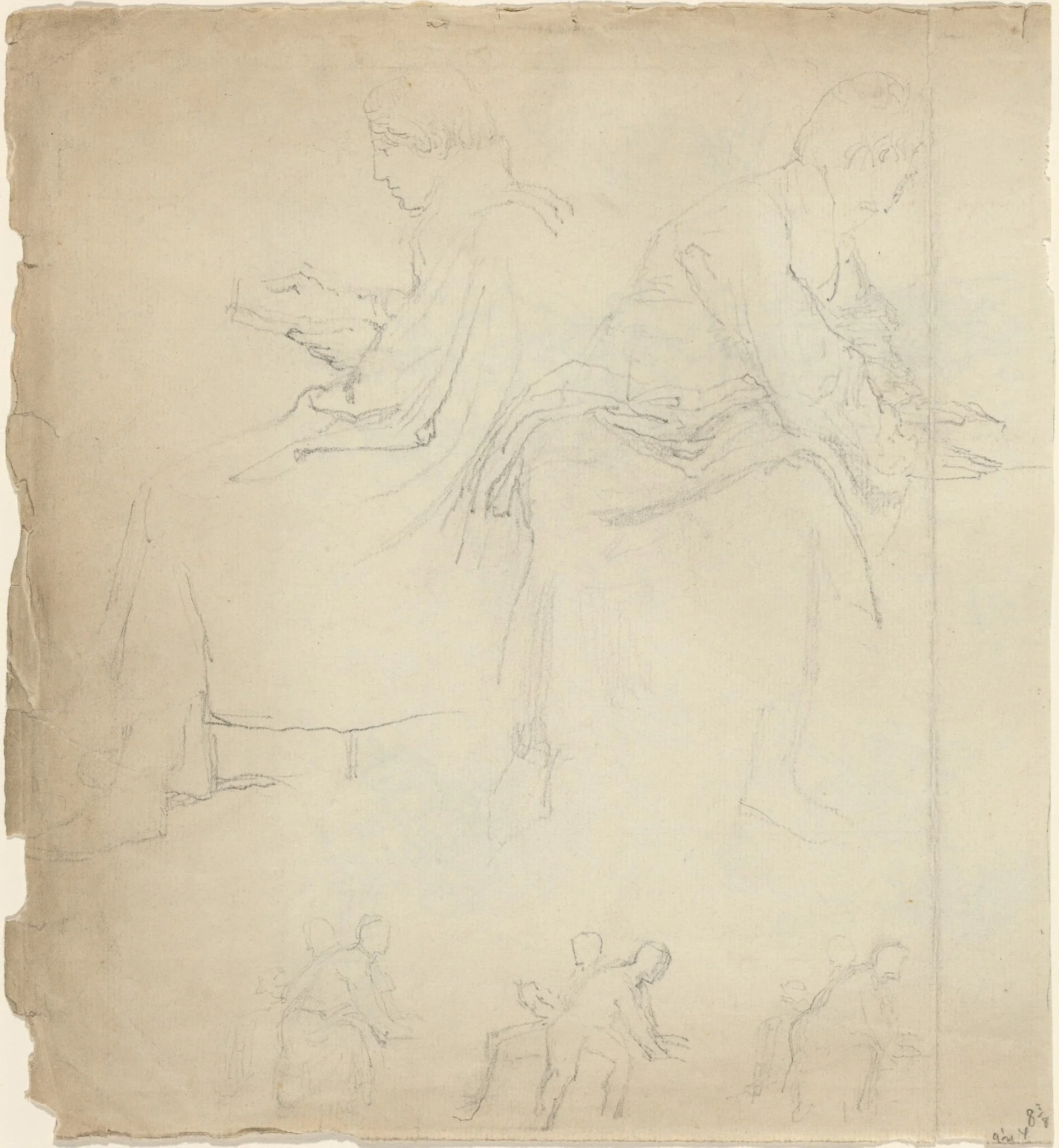 Sheet of Studies [recto and verso], by John Flaxman, ink, 1811