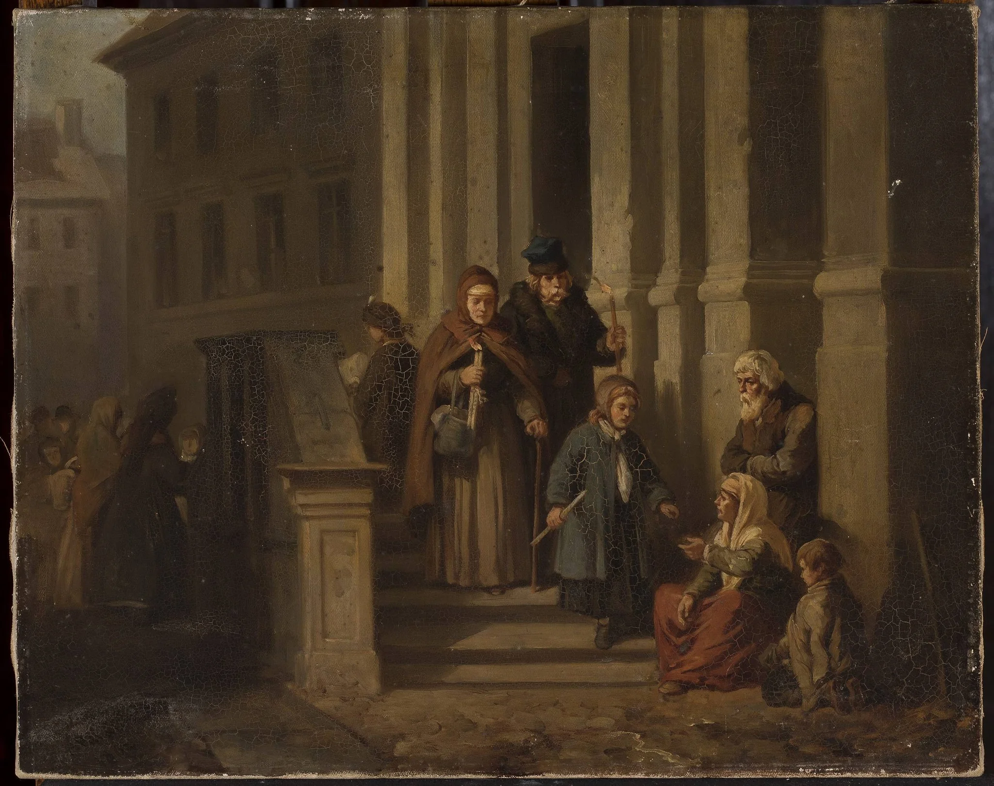 In front of the church, by Henryk Pillati, oil, 1862