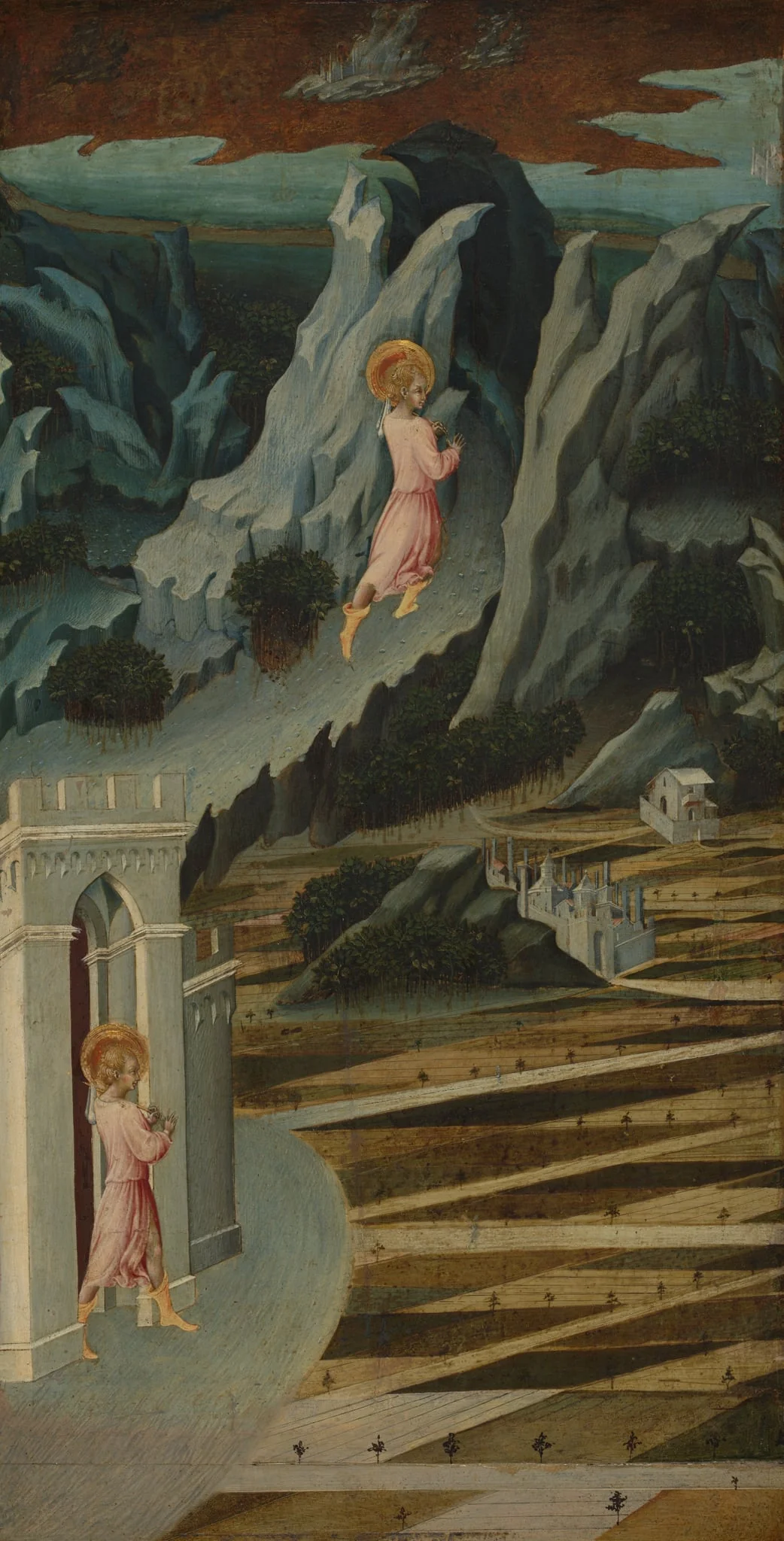 Saint John the Baptist Entering the Wilderness, by Giovanni di Paolo, tempera, 1458