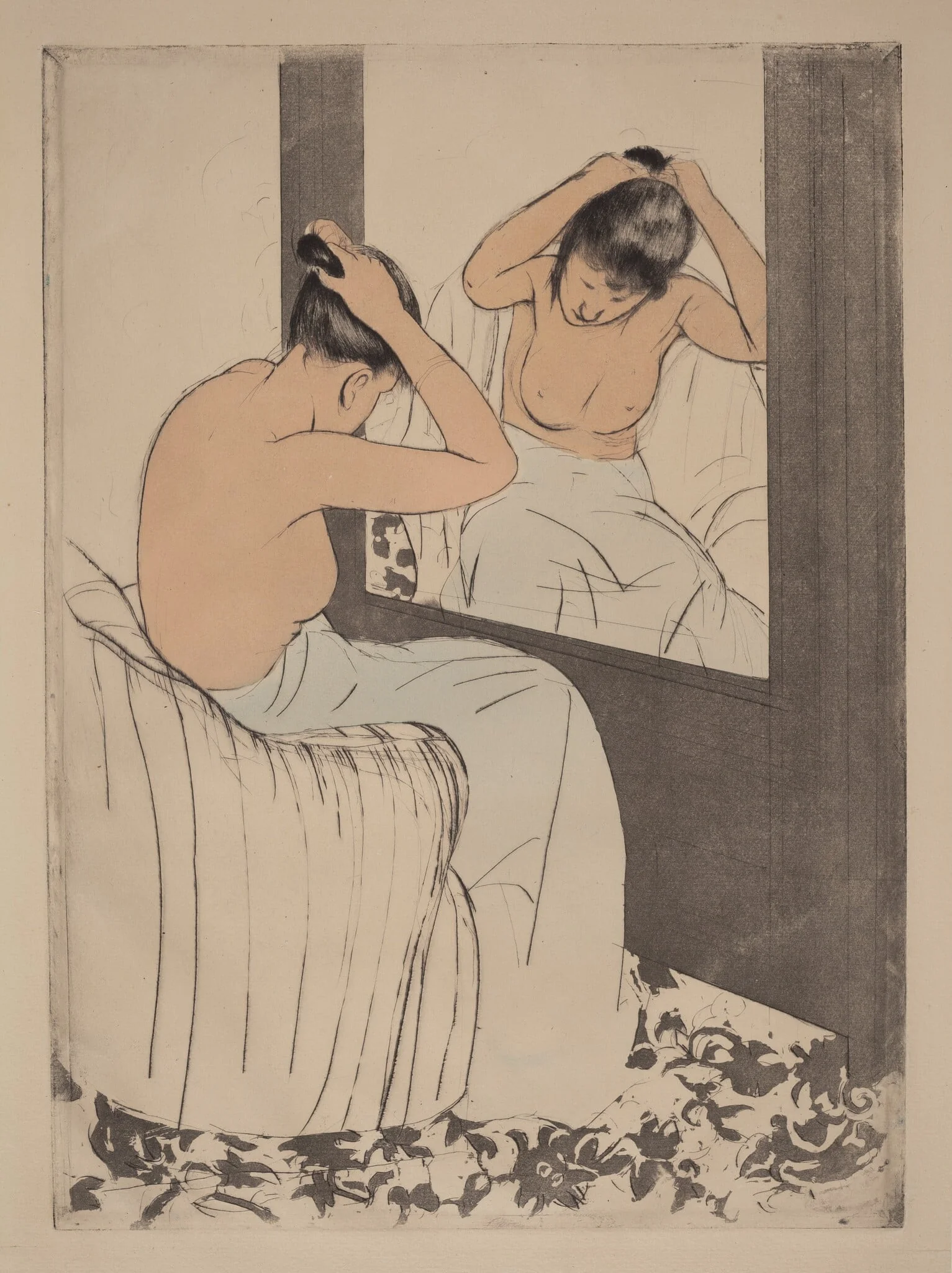 The Coiffure, by Mary Cassatt, ink, 1890