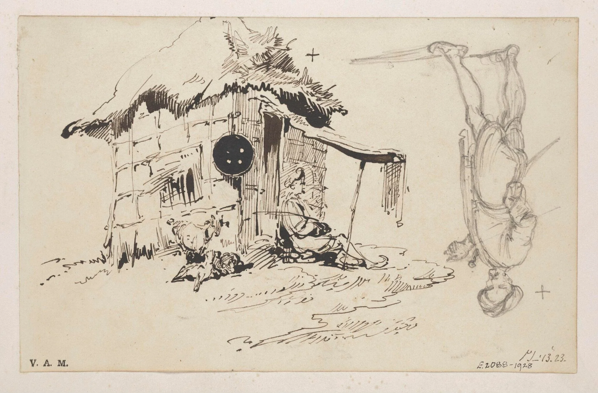 A chowkidar, or village watchman, by his hut
