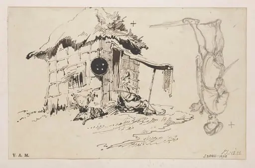 A chowkidar, or village watchman, by his hut