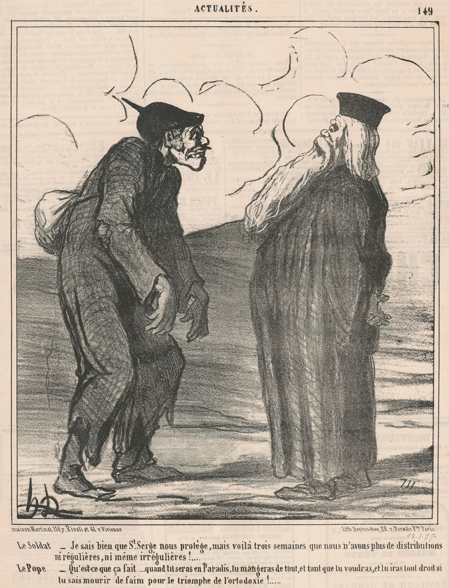 Le soldat...Je sais..., by Honoré Daumier, ink, 1855