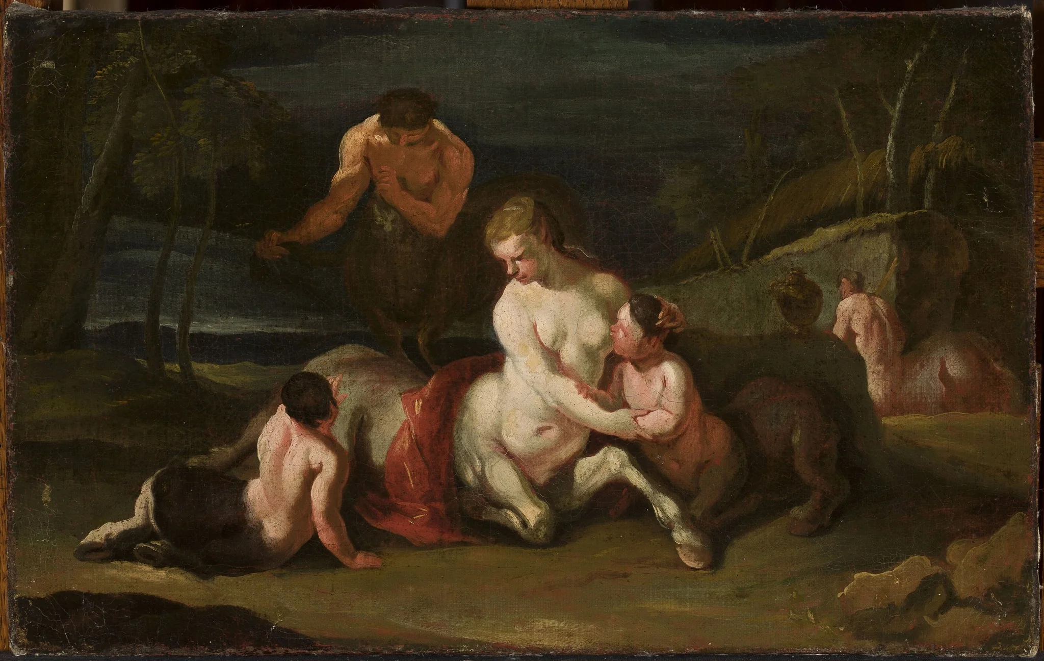 Portrait of centaur family against landscape