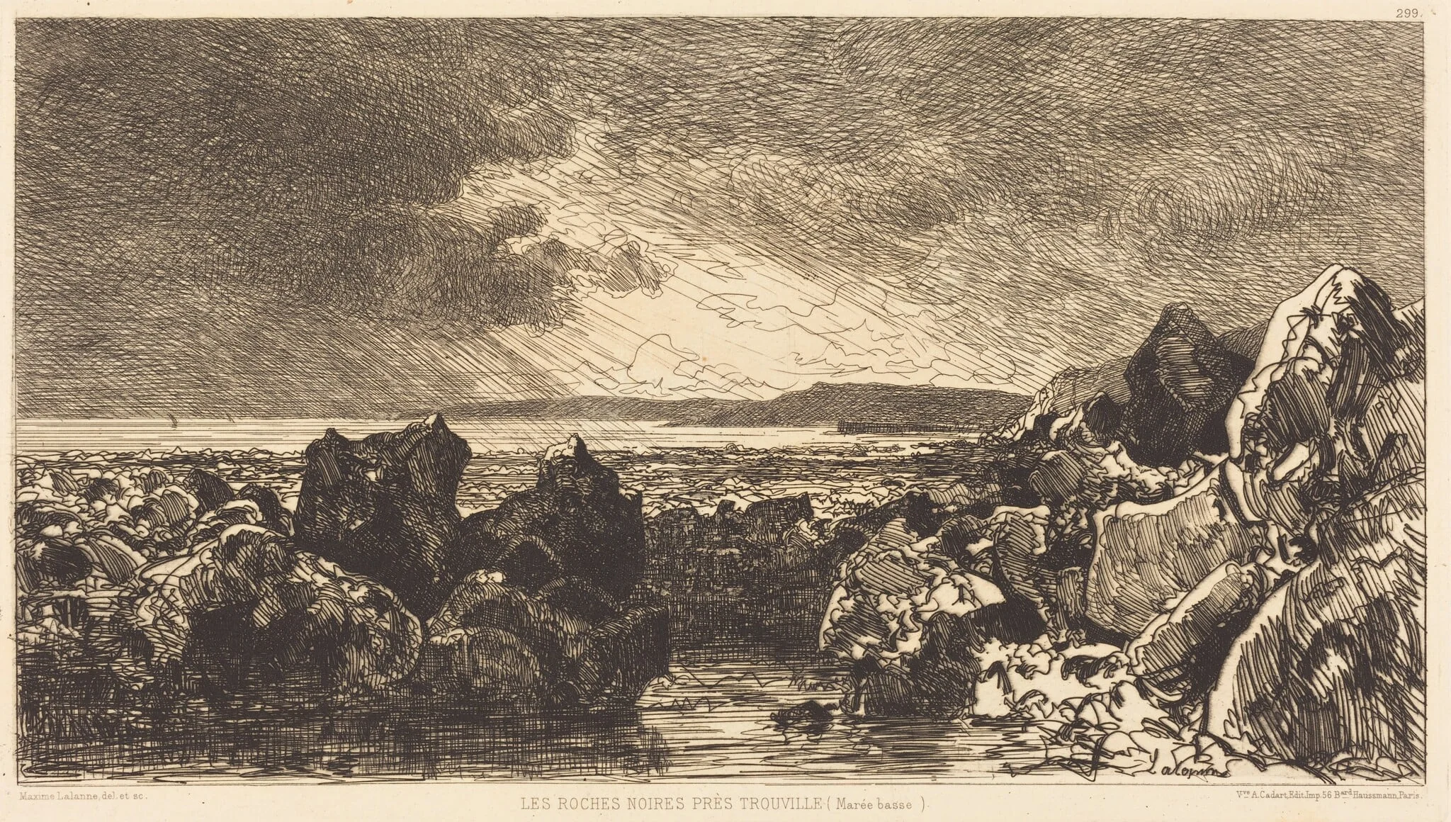 Les Roches noires près Trouville (Marèe Basse), by Maxime Lalanne, ink, 1874