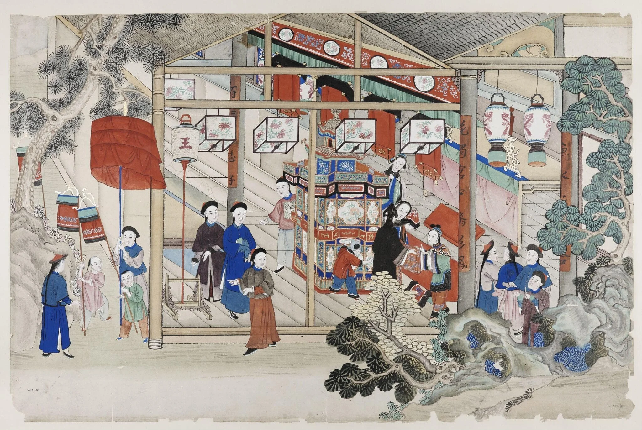 One scene of a wedding: the bride arriving at her new home, by Unknown, paint, 1880