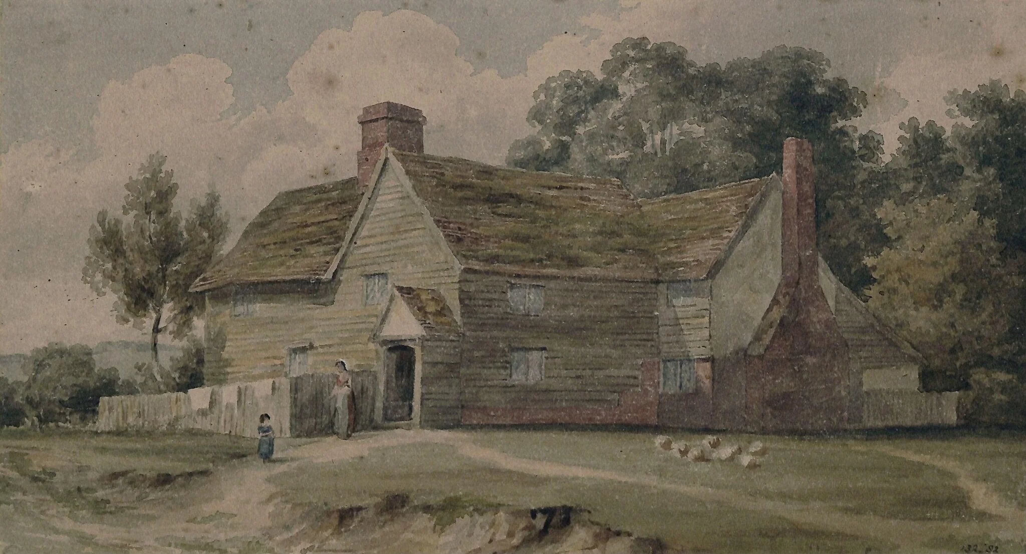 Landscape with cottage and figures, by Henry RA Edridge, watercolor, 1790