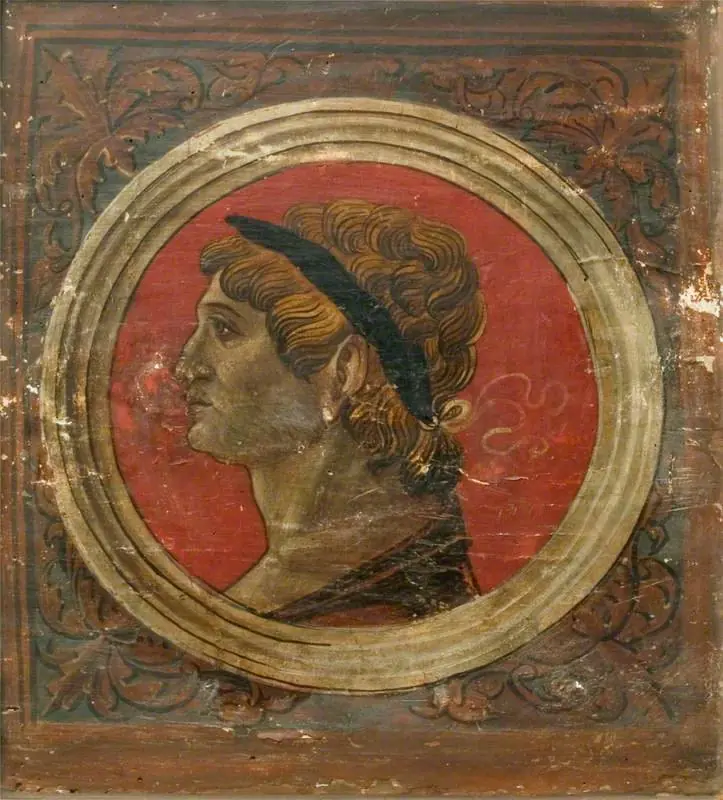 Laureated Bust of a Roman Emperor Facing Left (one of 29 painted panels from a frieze)