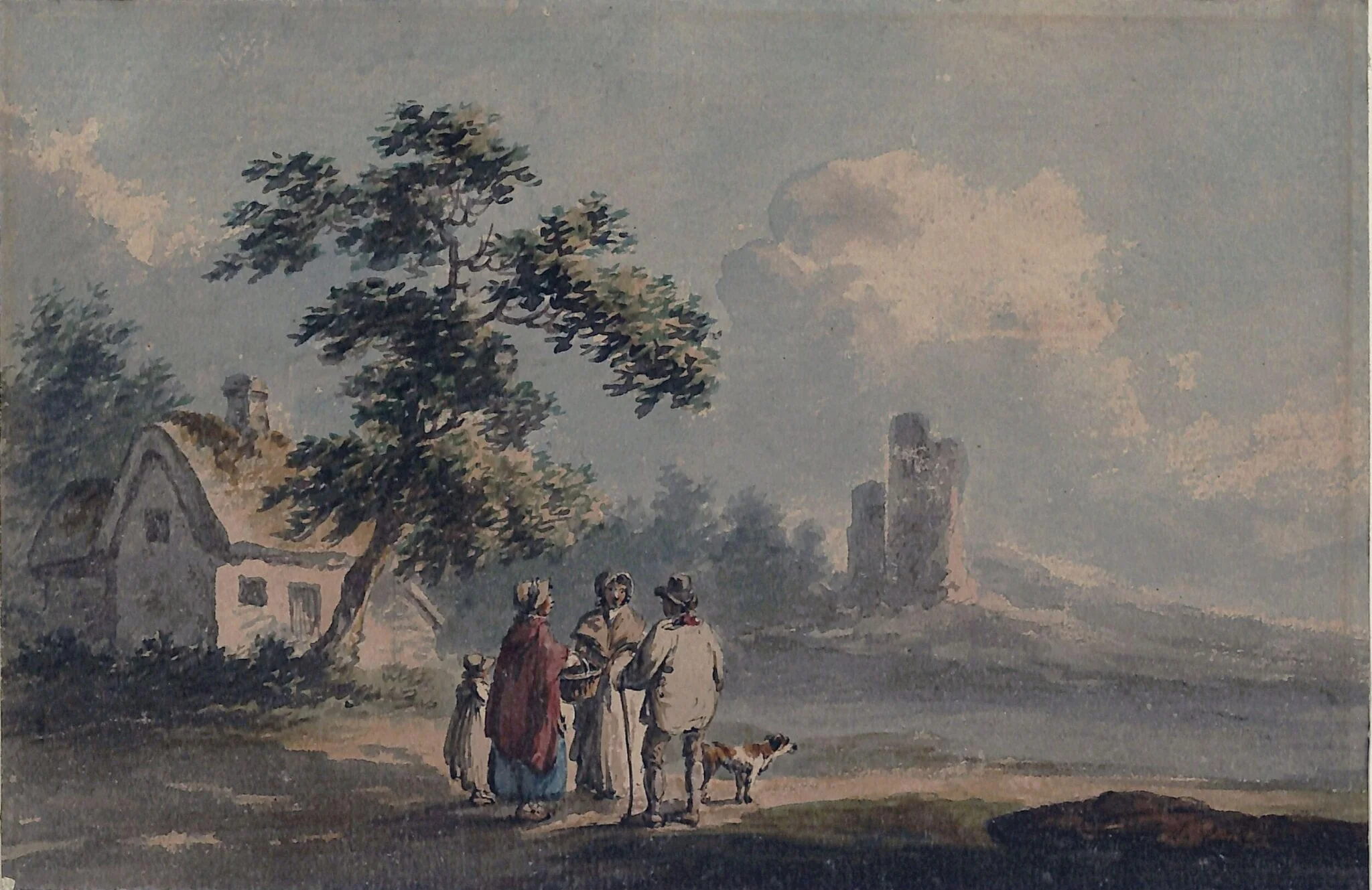 Landscape with figures, by Peter La Cave, watercolor, 1802