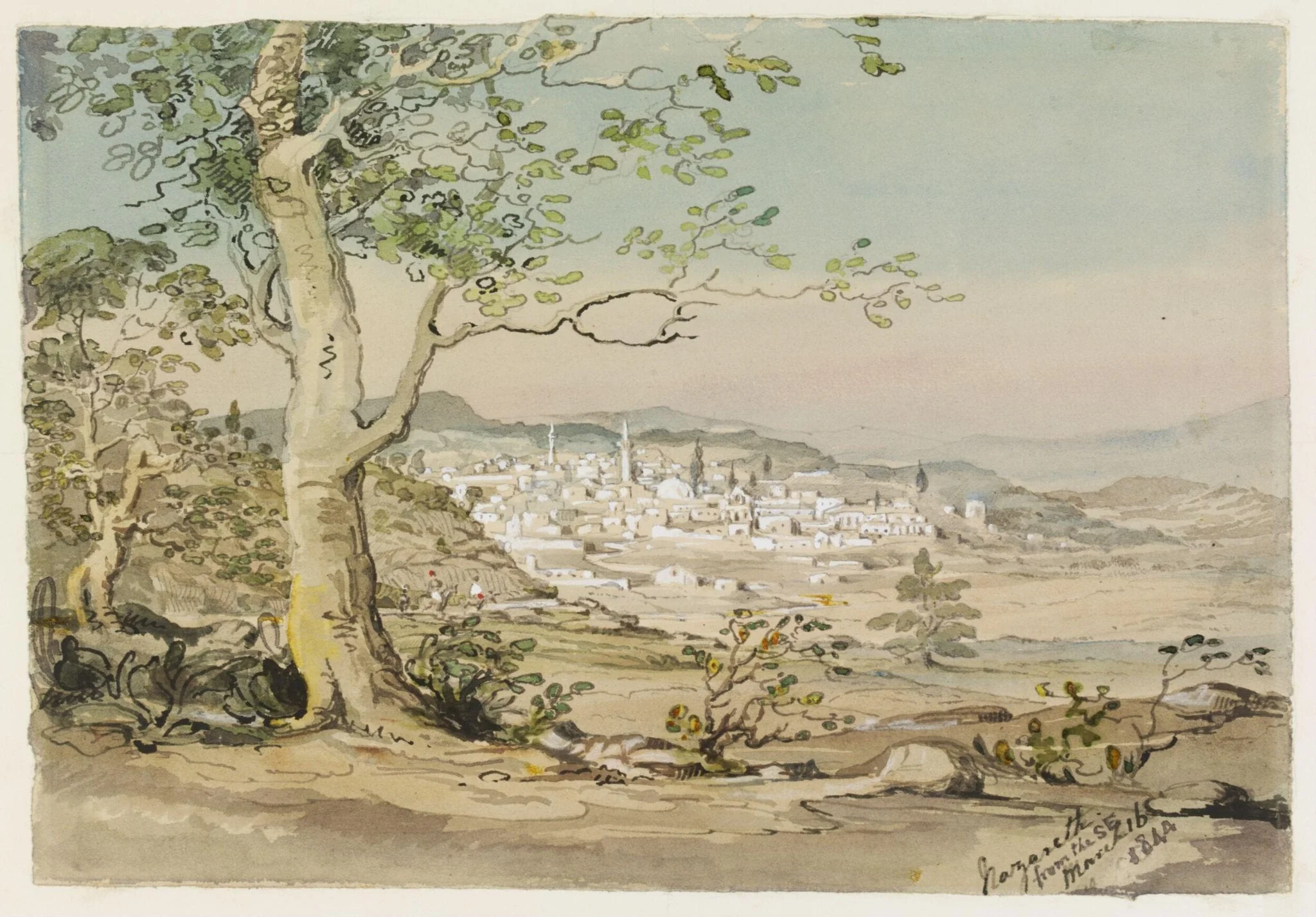Nazareth.  from the SE, by Unknown, watercolor, 1844