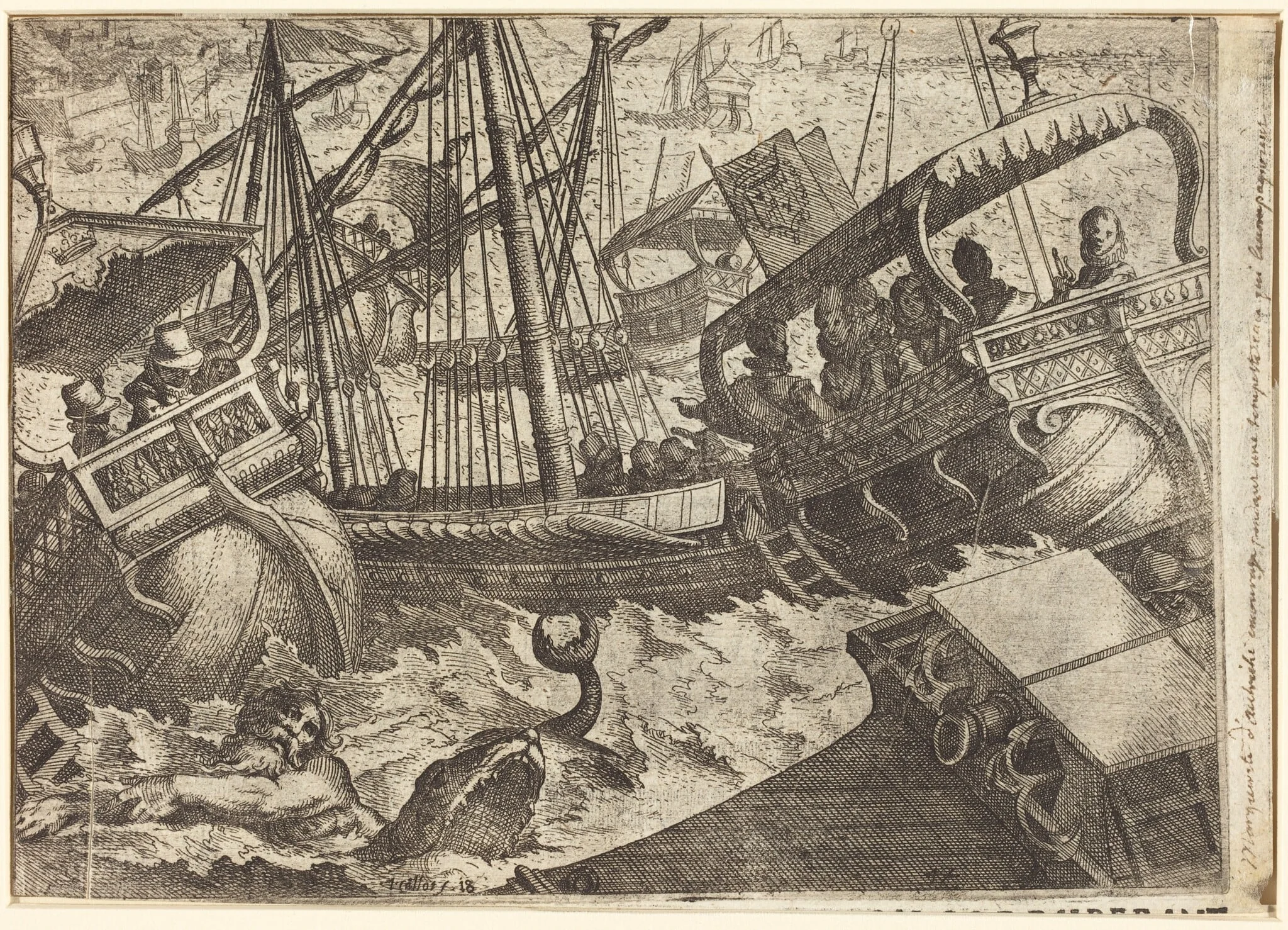 Storm off the Coast of Barcelona [recto], by Jacques Callot, ink, 1612