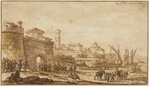 A Coastal Scene with a Fortified Town