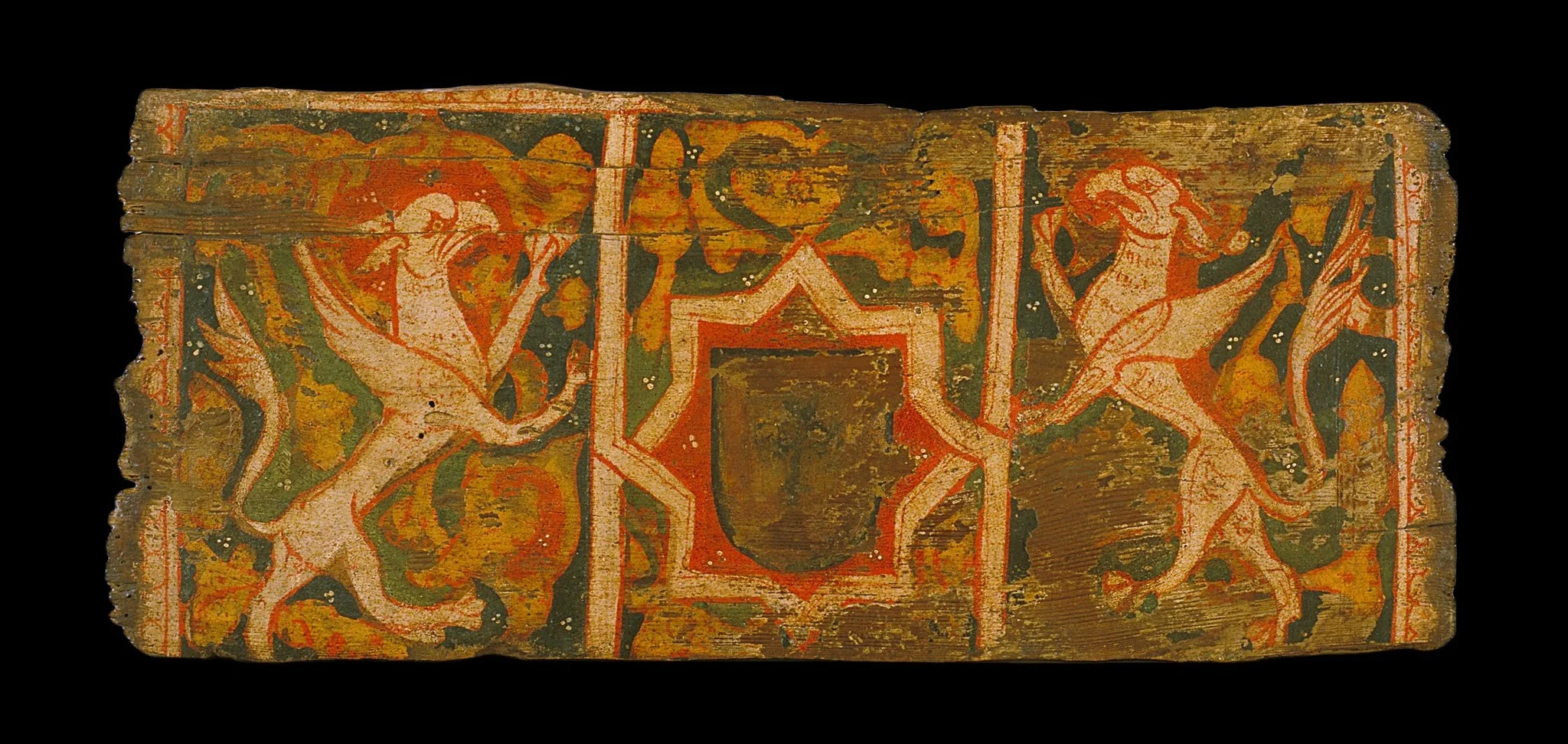 Coffered ceiling panel with coat of arms and griffins rampant, by Unknown, unspecified