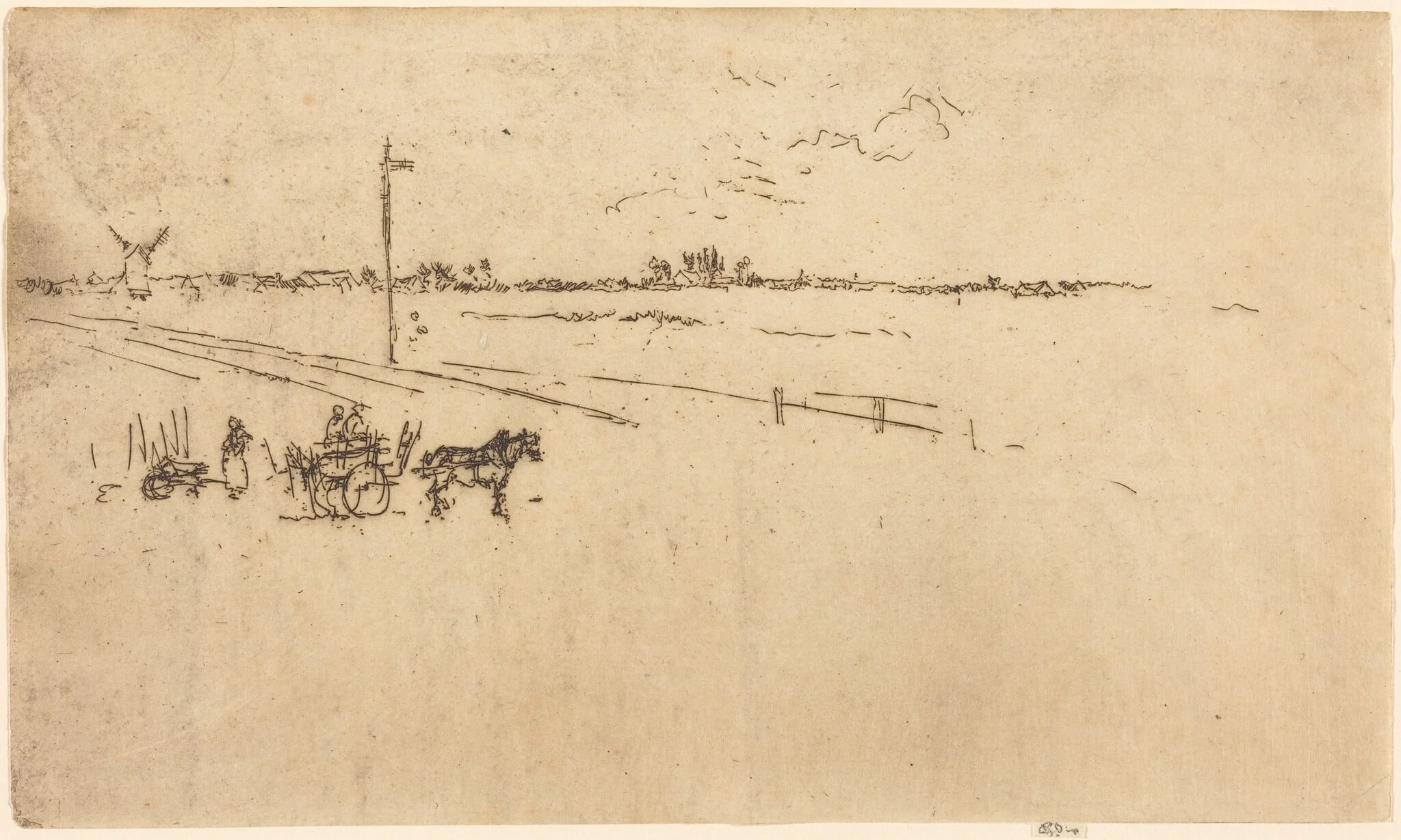 Railway Station, Voves, by James McNeill Whistler, ink, 1887