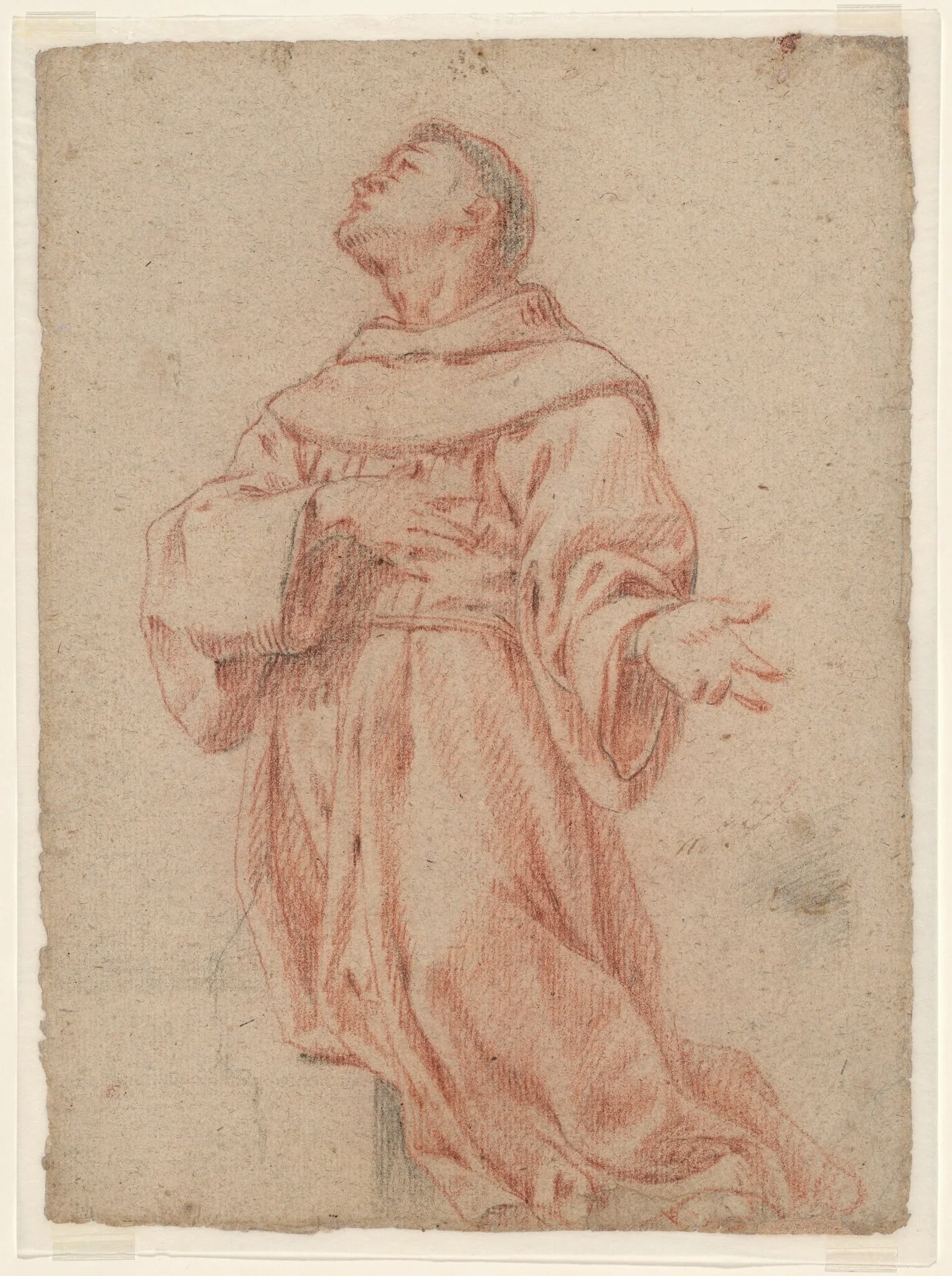 Saint Anthony of Padua (recto); Bust of a Child and Head of an Angel (verso), by Claudio Coello, chalk, 1688