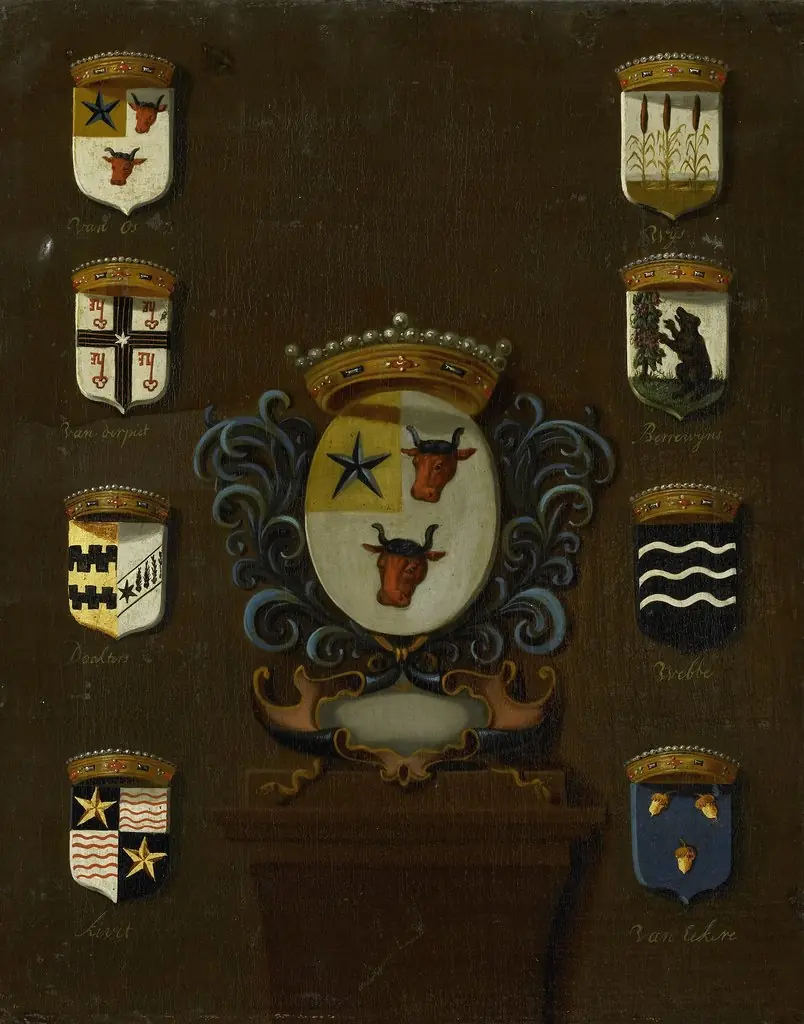 Coat of Arms of Sara van Os, Wife of Jan van Reyersbergh with its eight quarterings