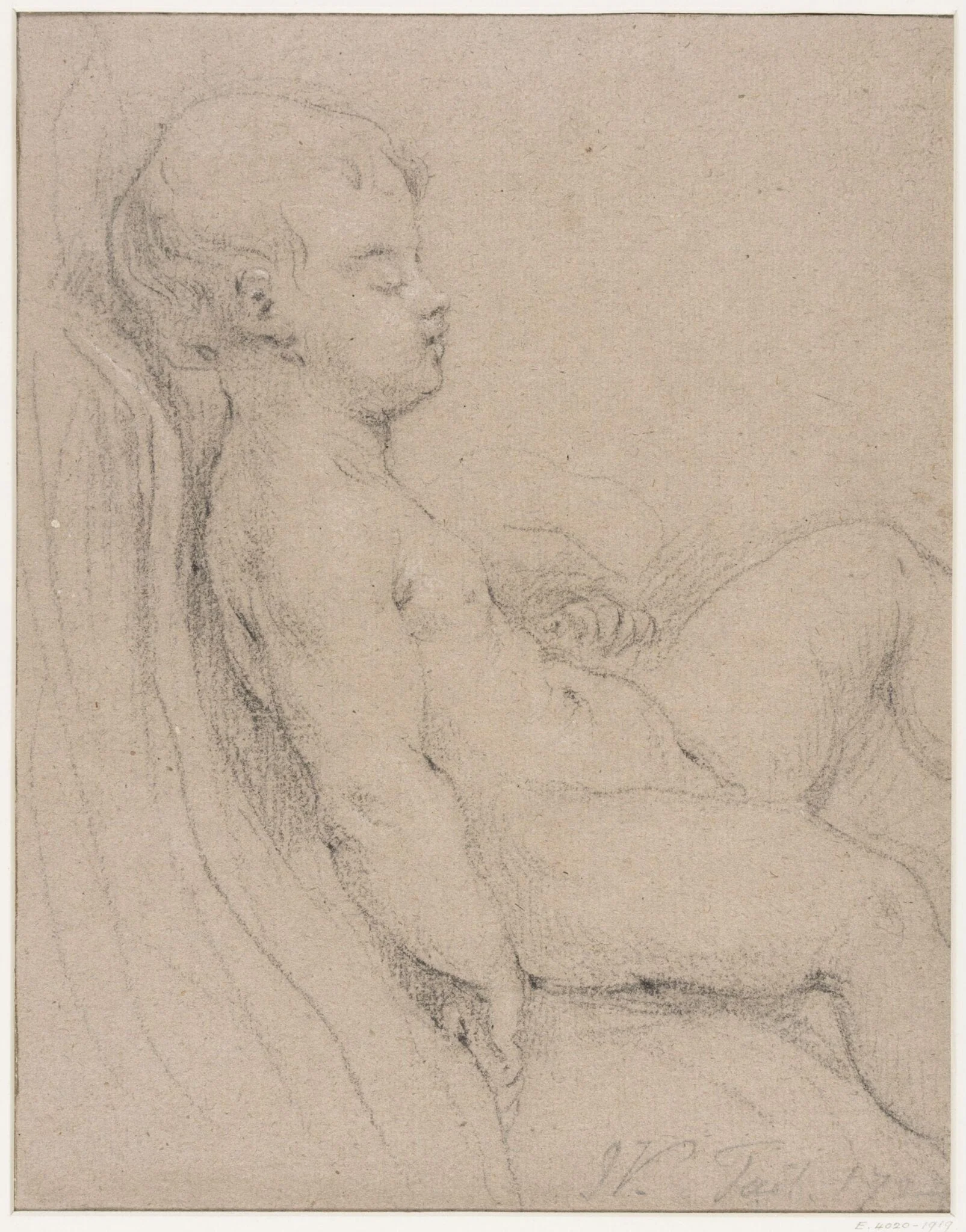 Nude boy seated ; profile