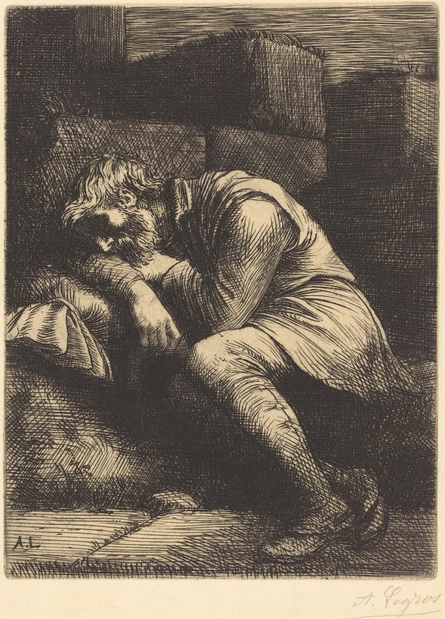 Sleeping Beggar (Mendiant endormi), by Alphonse Legros, ink, 1874