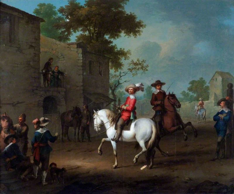 A Riding Lesson, by Carel van Falens, oil, 1718