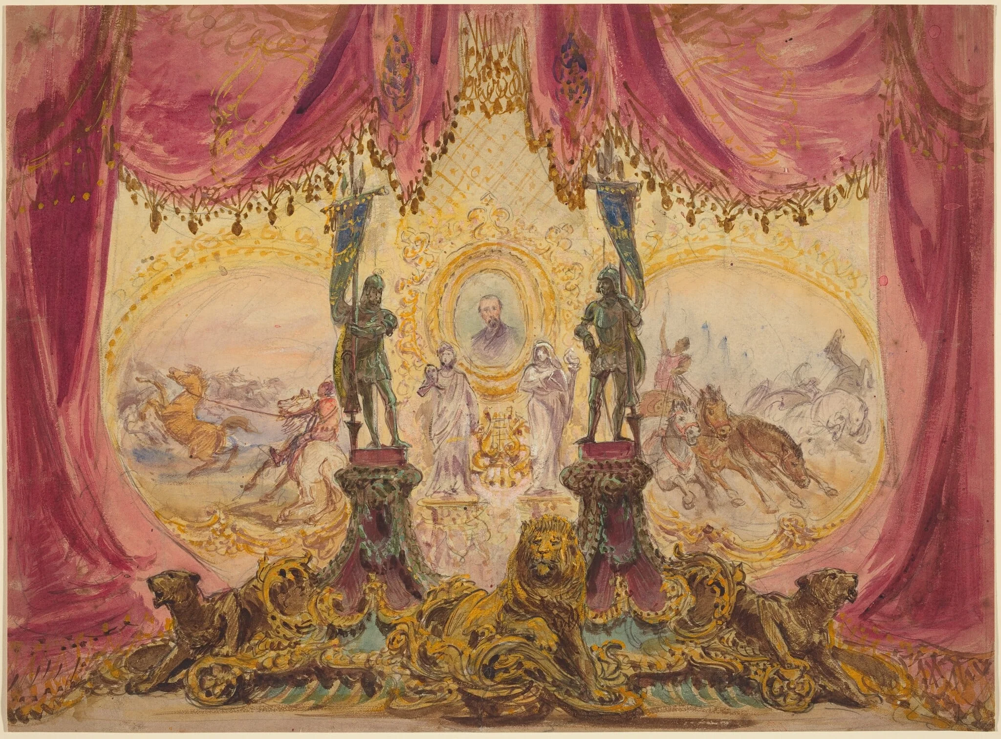 Stage Set With Paintings And Statues, by Robert Caney, gouache, 1584