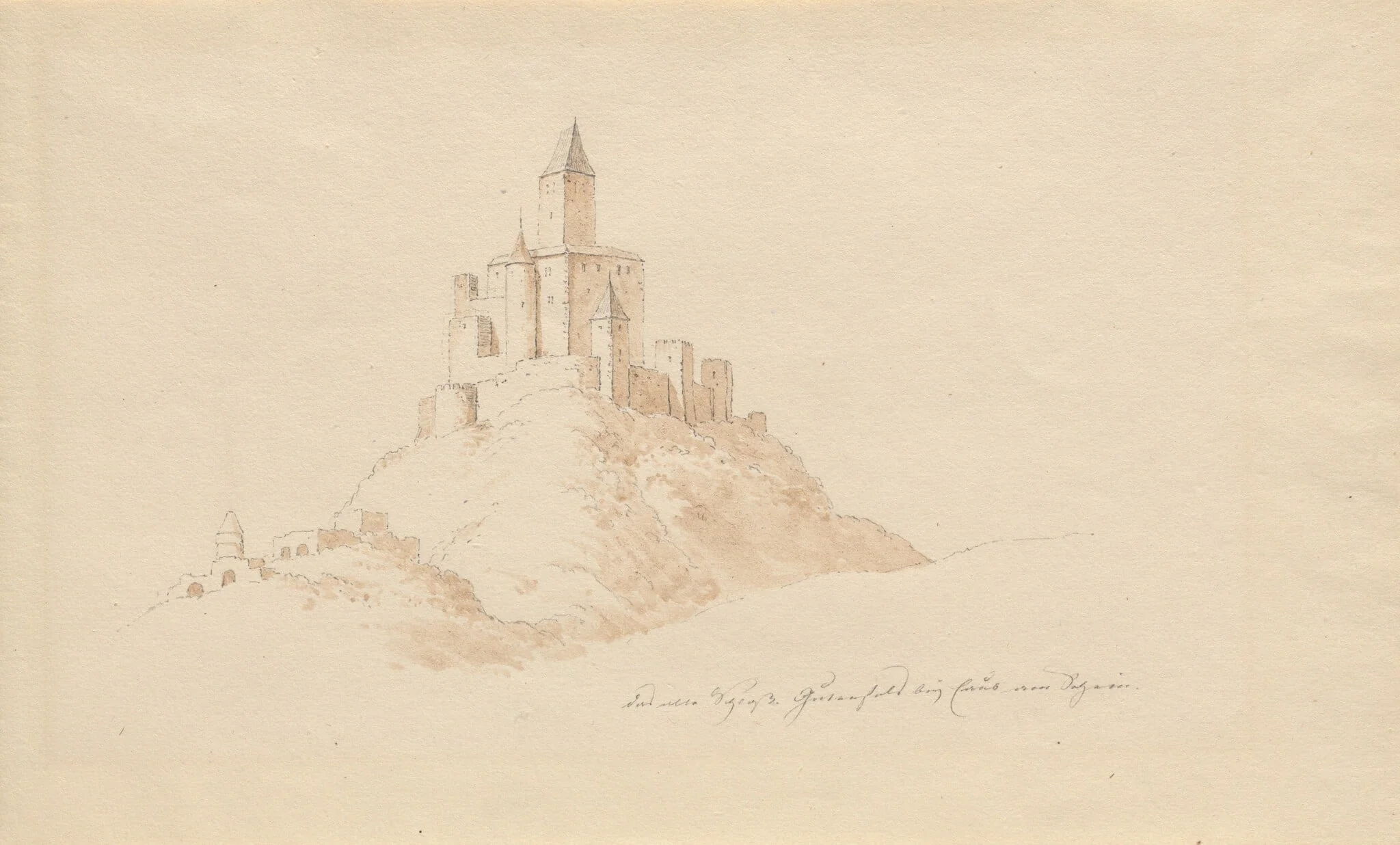 Das alte Schloss Gutenfeis bei Caub am Rhein, by Karl Julius von Leypold, graphite, 1840