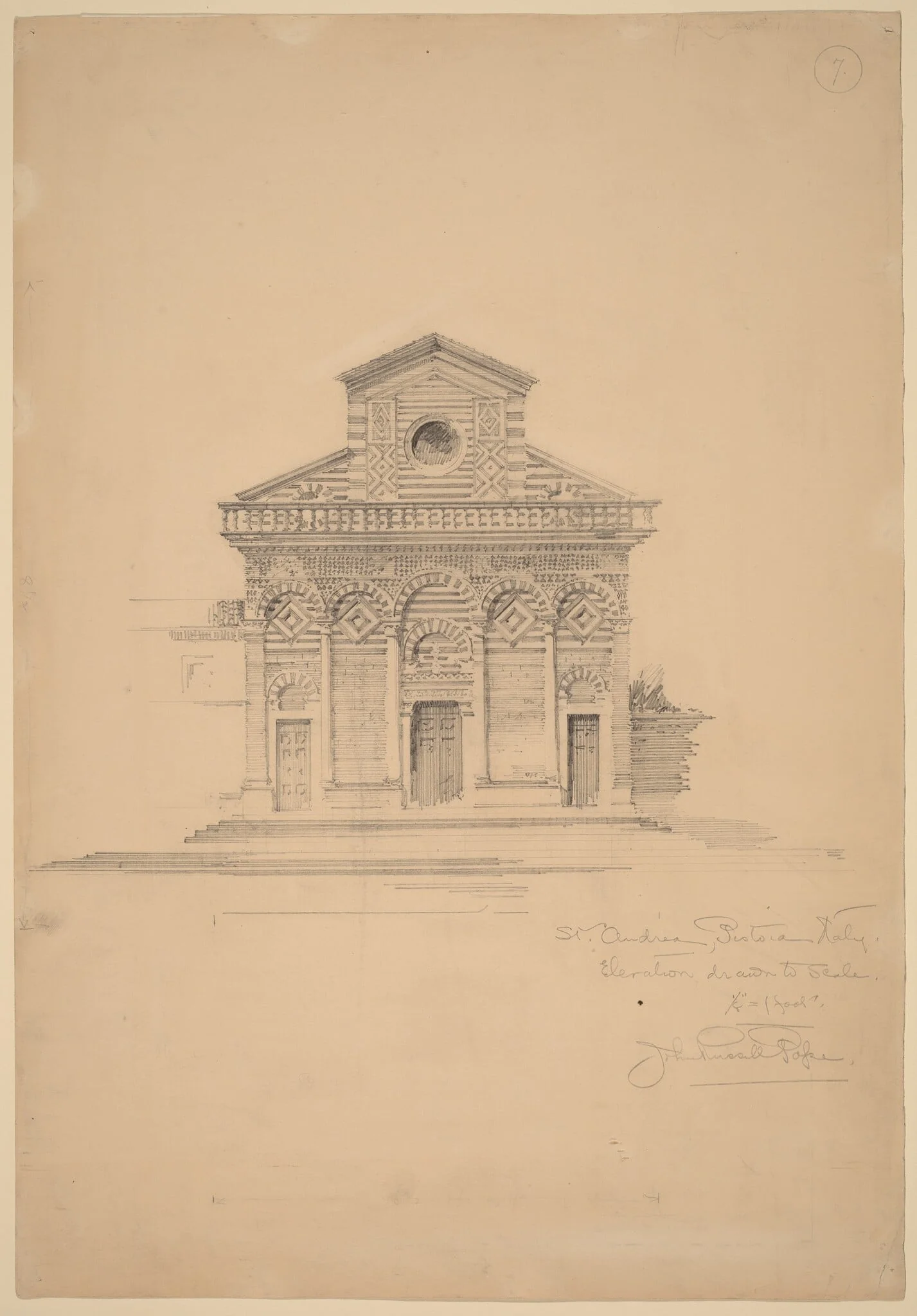 St. Andrea, Pistoia, by John Russell Pope, graphite, 1896
